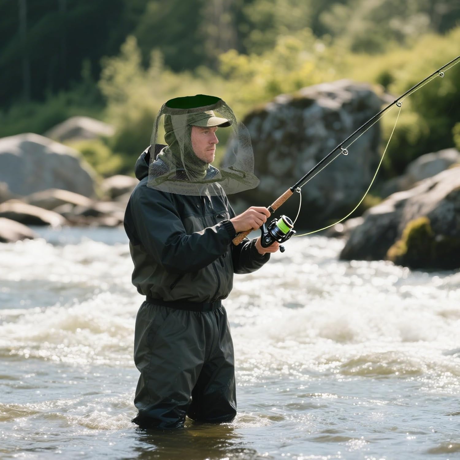 4 Pcs Head Net Mesh Face Neck Protection, Ultra Large & Long, Extra Fine Holes for Camping, Hiking, Fishing, Lightweight & Breathable Head Net Design, Fits All Hats for Men & Women image number 4