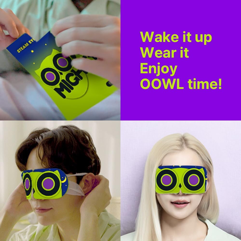 Oowl Mighty Steam Eye Mask for Dry Eyes, Self Heating Eye Compression for Stress Relief, Disposable Eye Mask for Relaxation, Travel Home Office Gifts, 12 Packs, Unscented image number 1