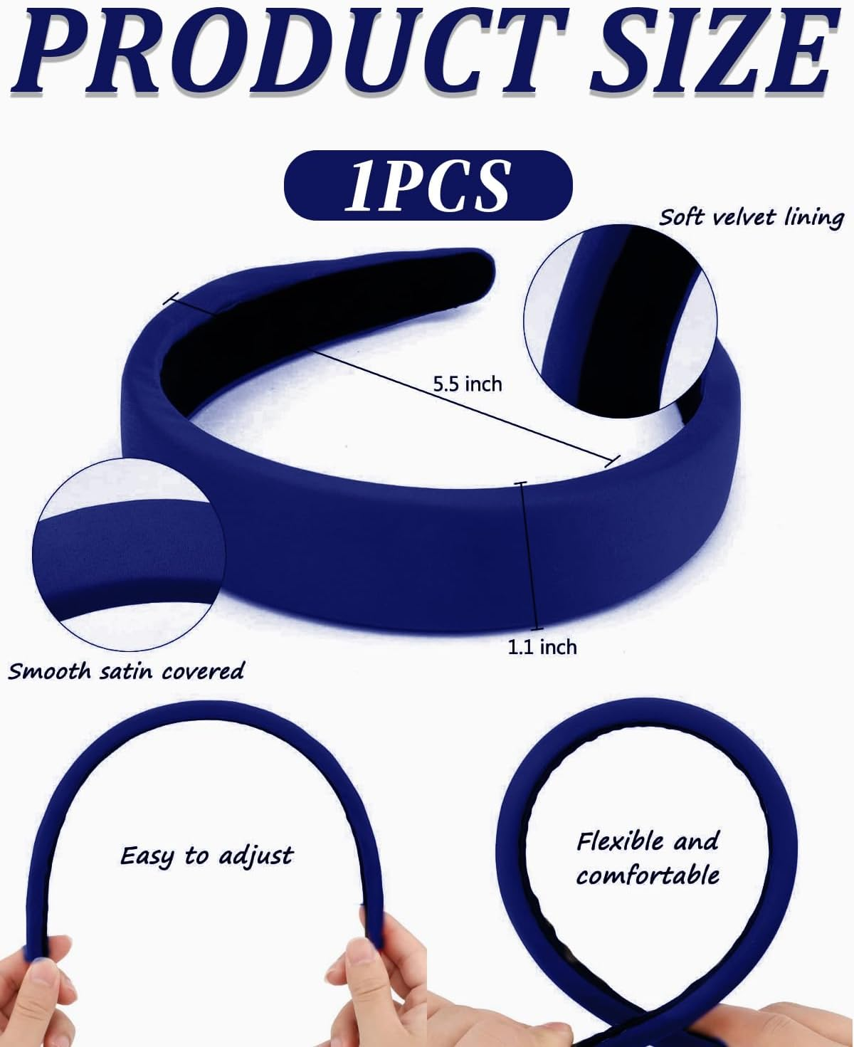 YOCDNOV 1 Piece Retro Style Velvet Padded Headbands - Classic Pink Headband Hair Band Women Wide Headband 3Cm Hair Accessories (Royal Blue) image number 3