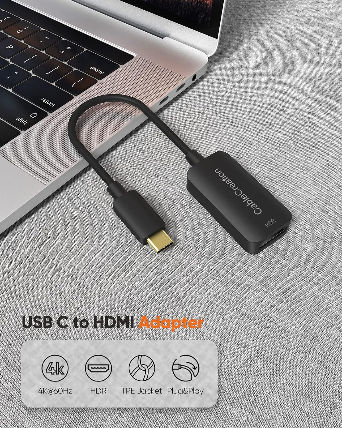 USB-C to HDMI Adapter (4K@60Hz) with Hdr,Cablecreation USB Type C to HDMI Adapter(Thunderbolt 3 Compatible),For Ipad Pro 2020,XPS 13,Yoga 910,Galaxy S23/S10/S20/Note 10/9/8,Monitor image number 2