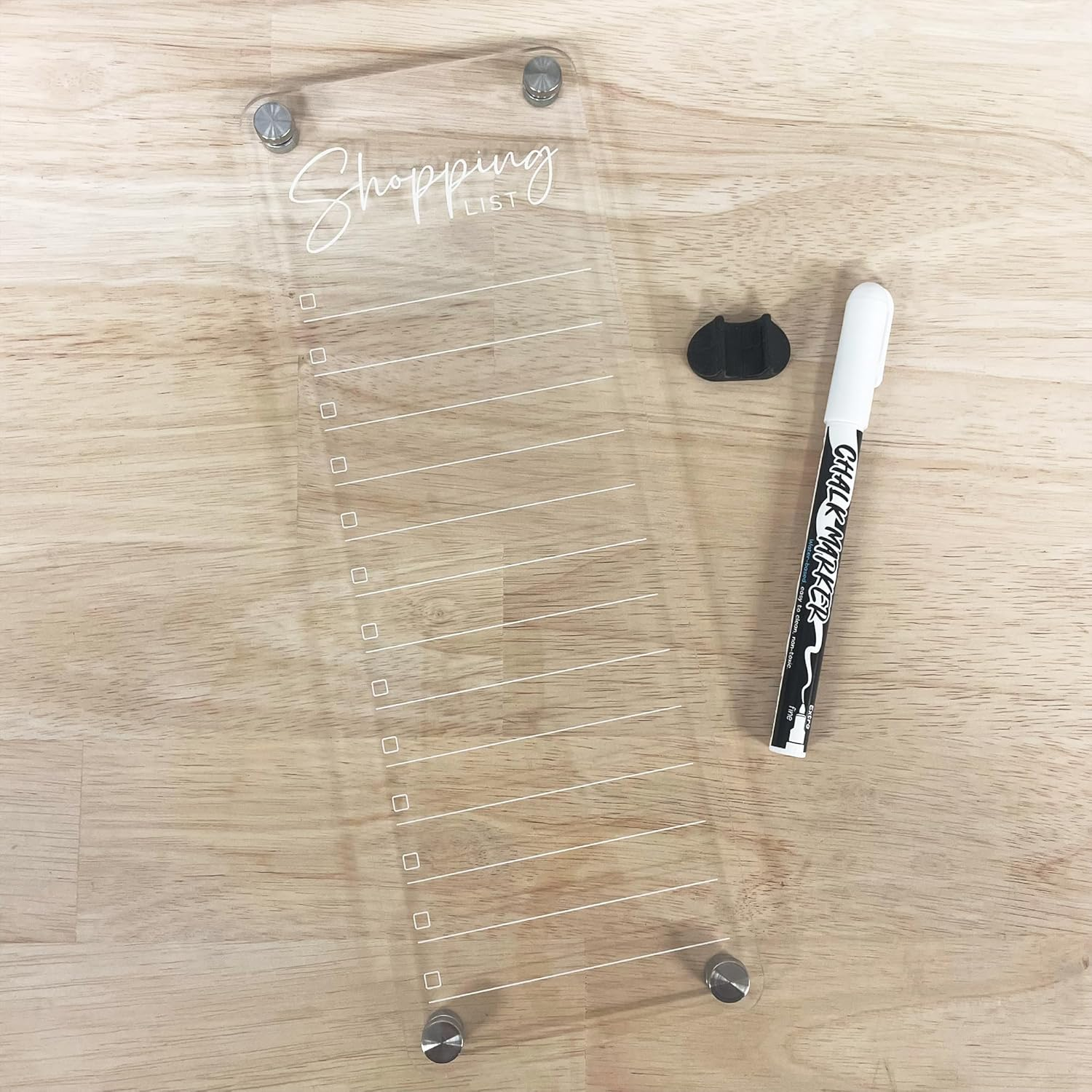 Magnetic Acrylic Shopping List Whiteboard 30Cm X 10.5Cm - Clear Dry Erase Checklist Board for Fridge - Includes White Chalk Pen & Magnetic Pen Holder image number 1
