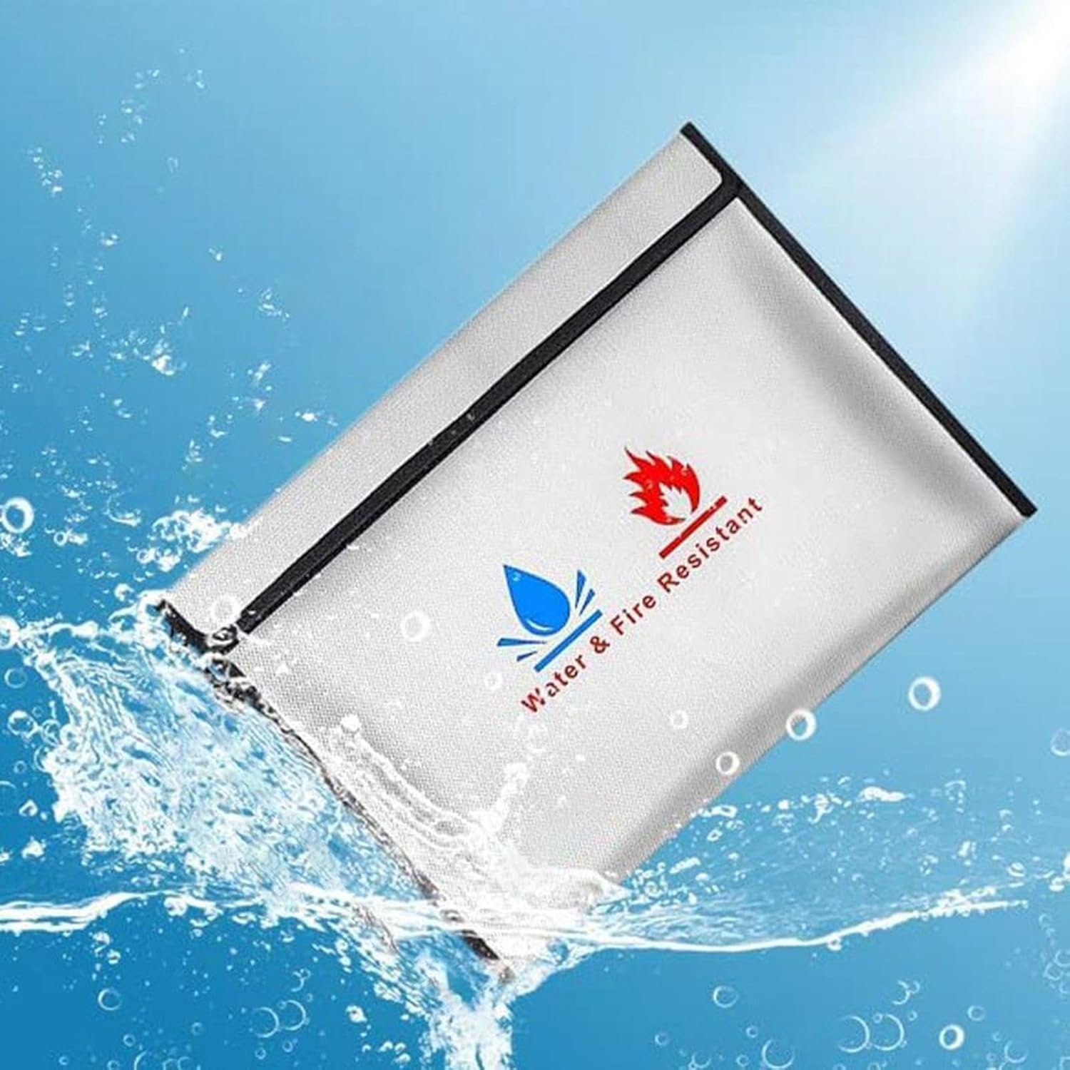 Wjnflqn, Fireproof Money Bag - Water Resistant File Folder with Zipper - 2 X Money Pockets, Money Holder for Cash, Jewellery, Valuables, Passport image number 1