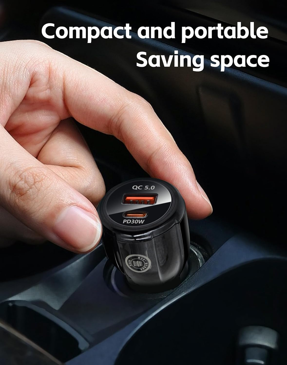 MTF' Mobile Phone Car Charger, 2 Ports (USB C, USB a QC 5.0), 30W 60W Max, 12V Socket Outlet Cigarette Lighter Adapter, 65W USB C Cable Nylon Braided, Ipad, Iphone 16, Galaxy S25 S24 image number 1