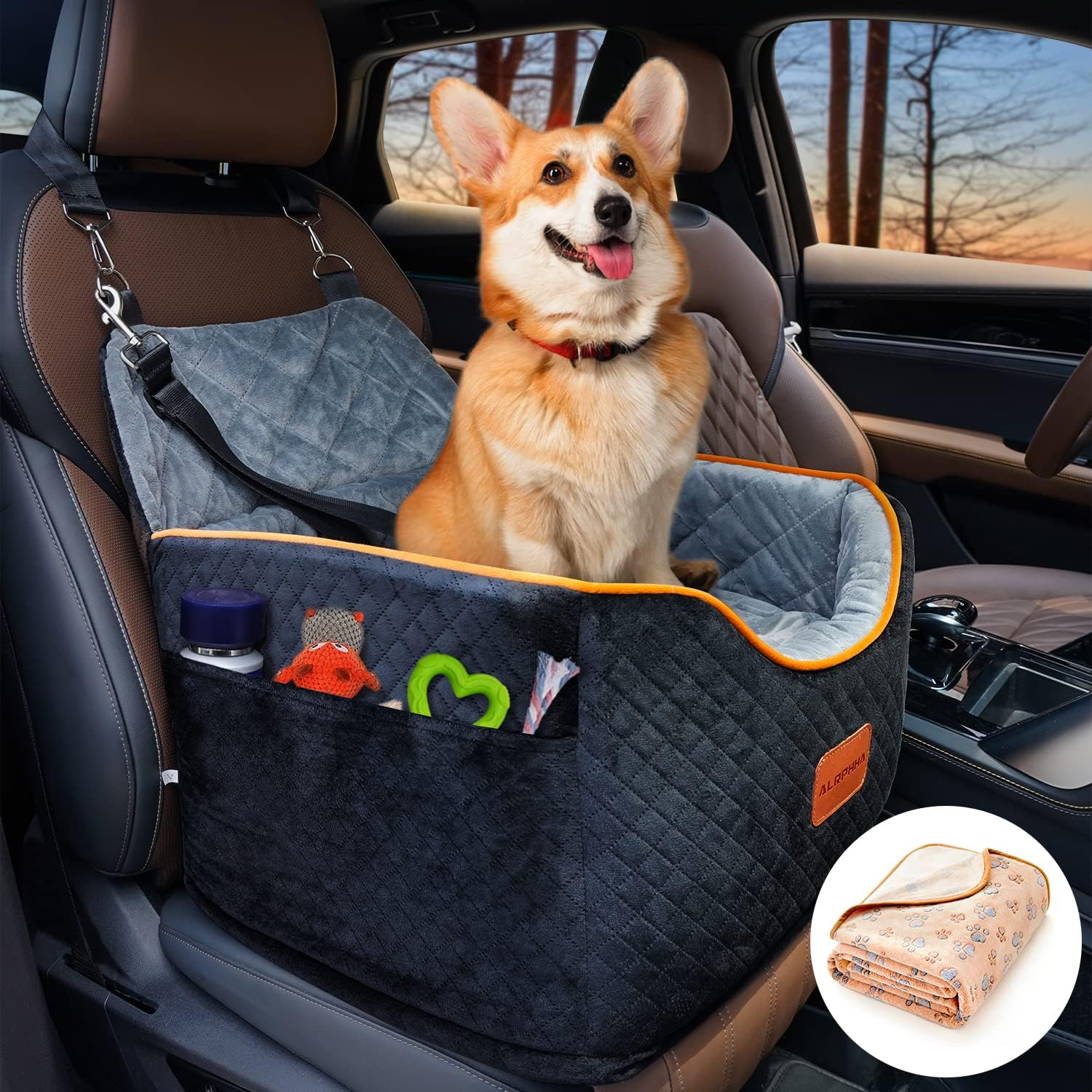 Memory Foam Pet Booster Seat with Washable Cover - Elevated, Anti-Slip for Small Dogs up to 35Lbs, Seat Belt, Storage, Blankets image number 4