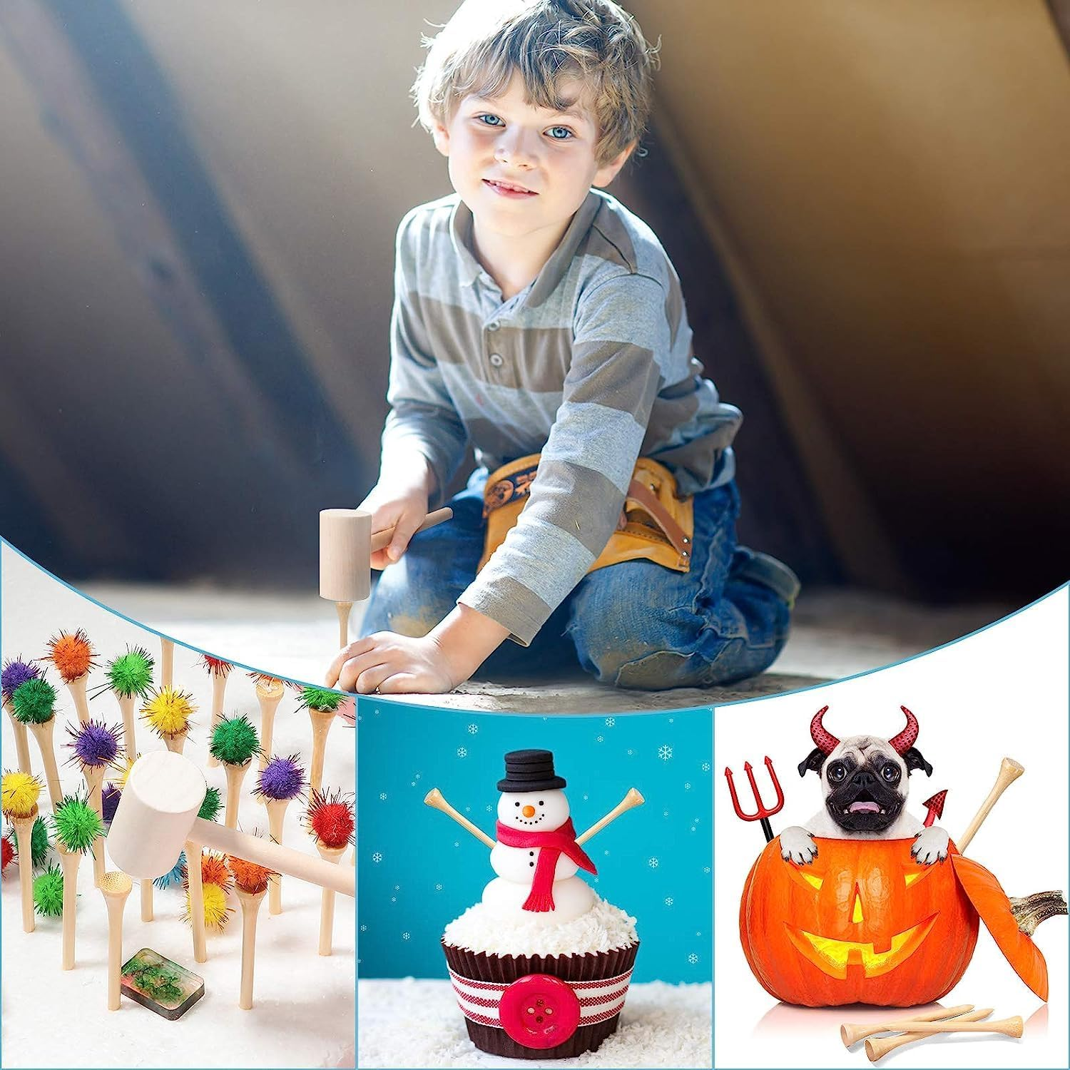 Hammering and Pounding Toys for Kids Include 1 Wood Hammer and 30 Bamboo Nails Improve Fine Motor Skills Friendly Natural Wooden Educational Montessori Toy for Childs DIY Birthday Gift for 4+ image number 1