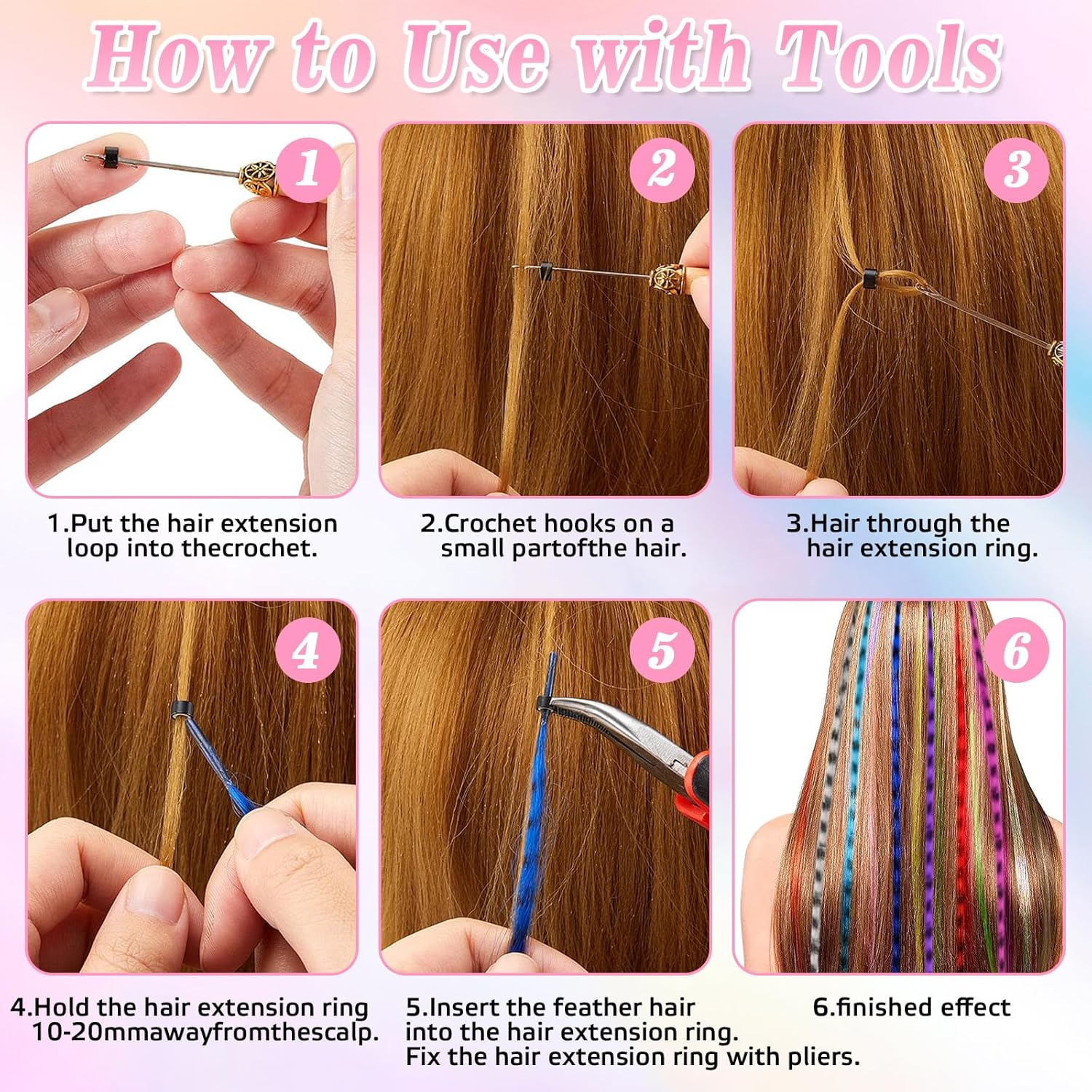 Hair Strands for Clip-In Hair Extensions, 52 Pieces, Hair Extensions, Clip-In Extensions, Colourful Hair Strands, Hair Extensions, Hair Extensions for Girls and Women image number 4