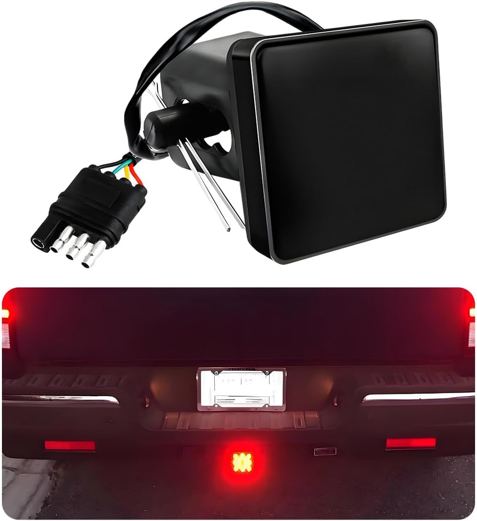 MUQIDA 15 LED Brake Light Trailer Hitch Cover, Super Bright Automotive Lens Square Tail Light, Waterproof Tow Hitch Brake Turn Lights Universal Fit 2" Receiver, Car Accessories image number 1
