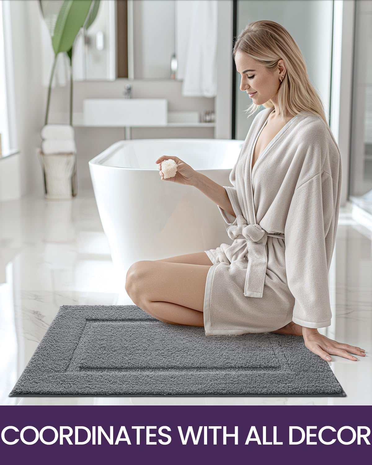 DEXI Bathroom Rug Mat, Ultra Absorbent Soft Bath Rugs, Washable Non-Slip Bathmat for Shower Room Floor, Tub, 36"X24", Grey image number 5