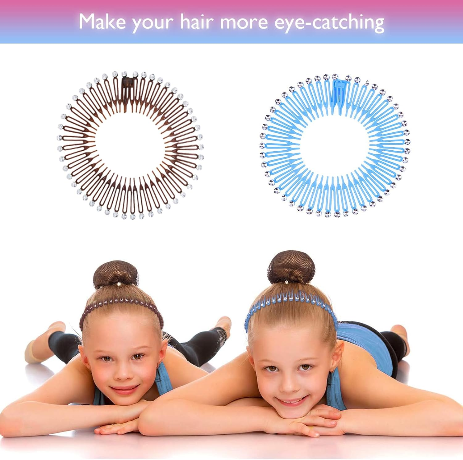 18 Pieces Full Circular Stretch Comb Flexible Plastic Circle Comb Stretch Hair Comb Headband Hair Band Holder for Women Girls 6 Colours image number 2