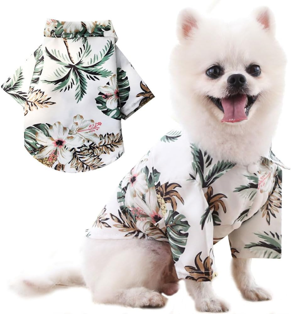 Voarge Pet Polo Shirt, Hawaiian Style Floral Dog Shirt, Printed T-Shirts, Stylish Breathable Dog Summer T-Shirt for Small to Medium Dogs Cats (Pineapple Navy, XL)