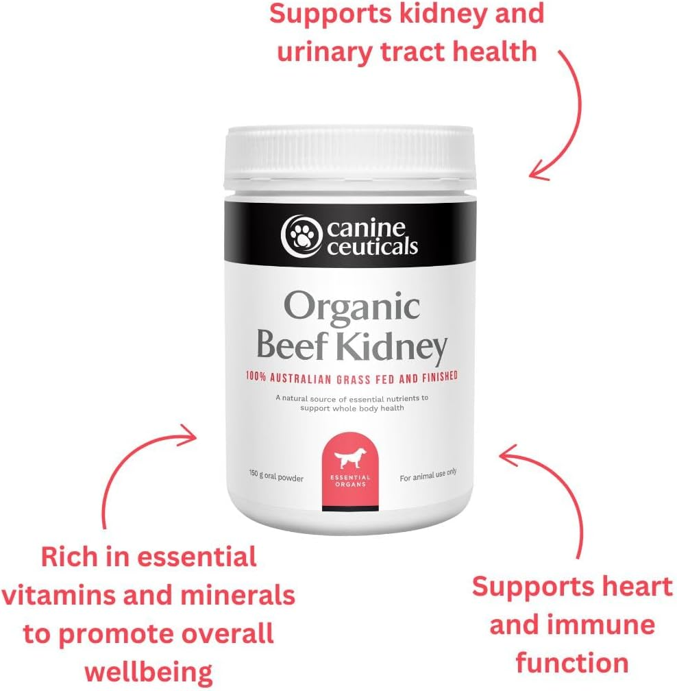 Canineceuticals - Organic Beef Kidney &ndash; Nutrient-Dense Organ Meat for Dogs &ndash; Support Detox, Thyroid & Immune Function &ndash; High in Selenium, DAO & B Vitamins &ndash; No Fillers or Additives