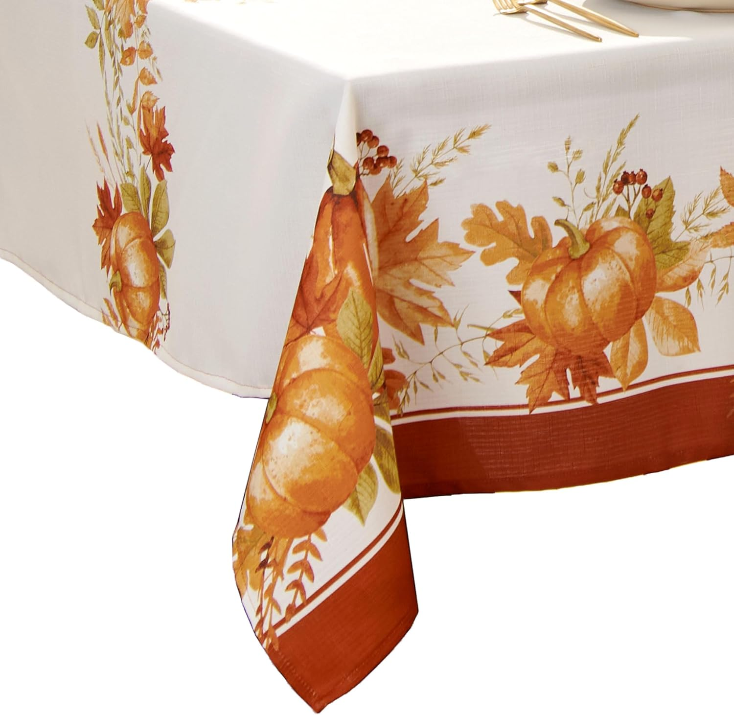 Elrene Home Fashions Autumn Pumpkin Grove Wrinkle Resistant Tablecloth, 60"X120" Rectangle, Multi Color