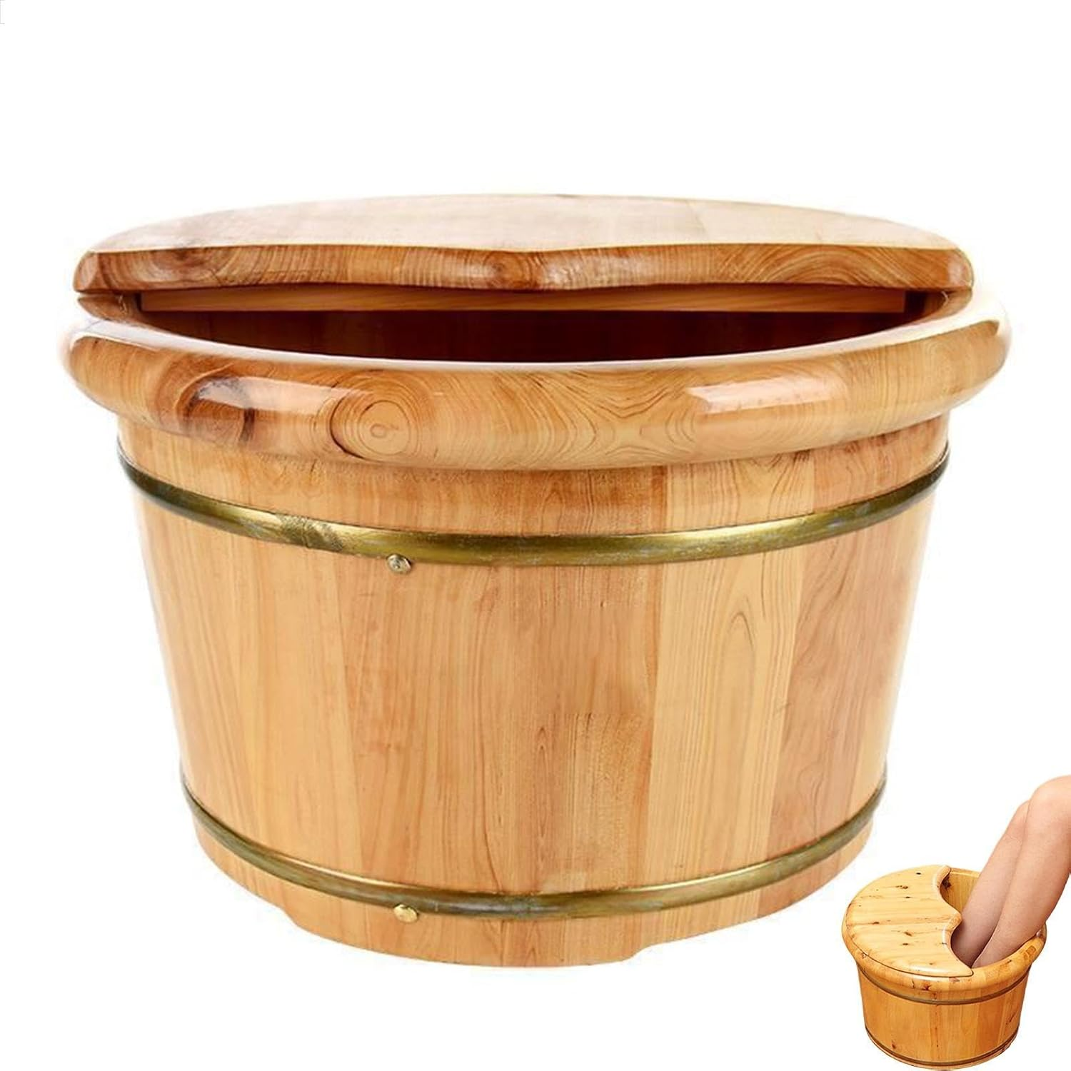 Foot Bath Bucket - Wooden Cedar Foot Basin, Relaxing Foot Soaking Bath Tub | Foot Spa Wooden Bucket with Lid, Foot Washing Spa Tub, Wooden Barrel Foot Spa, Portable Soaking Bath Tub for Womens