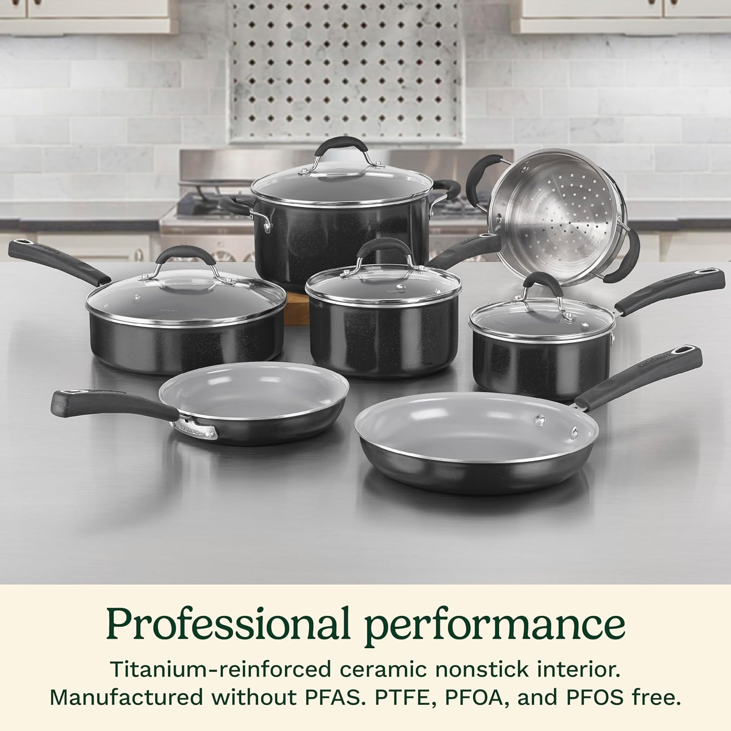 Cuisinart 11-Piece Nonstick Cookware Set, Ceramica XT, Black, 733-30H