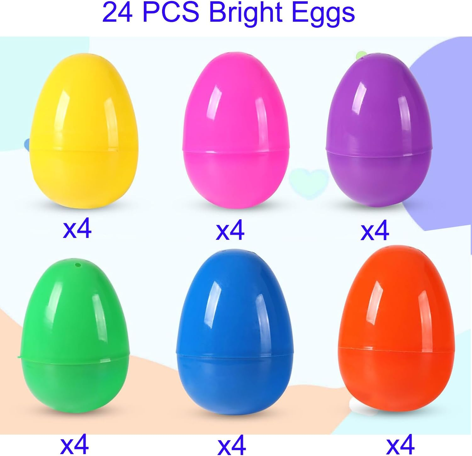Fyvadio Fillable Eggs, 24PCS Empty Plastic Egg, Colourful Refillable Plastic Surprise Eggs, Holiday Candy & Surprises Gift Box - Easter Egg Hunts Hanging Decor (6 Colors)