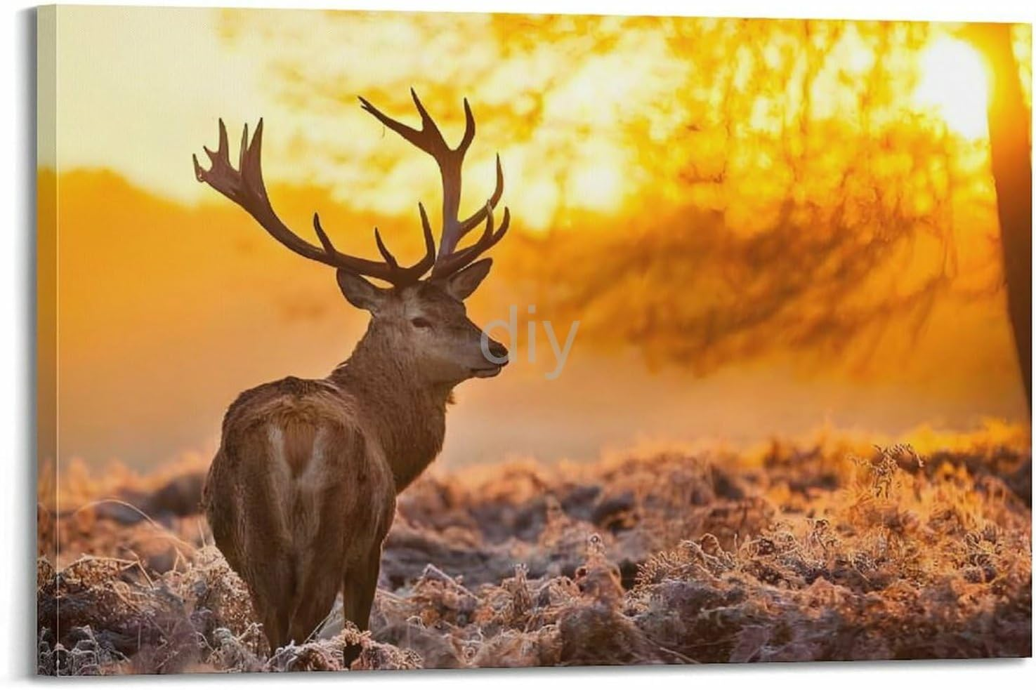 Deer Poster Canvas Painting Wall Art Picture Home Decor Print for Bedroom Living Room Dorm Study Bar Office 16X24Inch(40X60Cm) Frame-Style