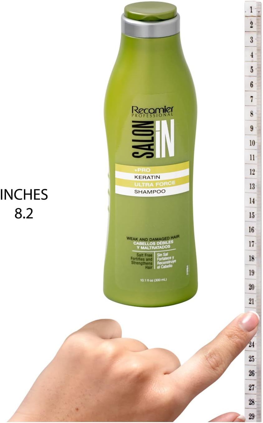 Recamier Salonin Shampoo +Pro Keratin Ultra Force Damaged Hair Bad Habits Cabello Maltratado Con Malos Habitos 10.1Oz-300Ml image number 2