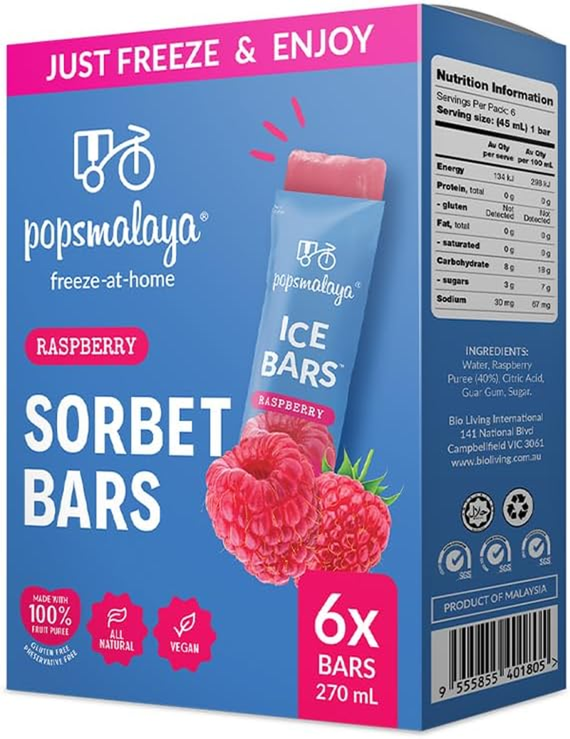 Pops Malaya Freeze-At-Home Sorbet Bars - Raspberry 6X45Ml