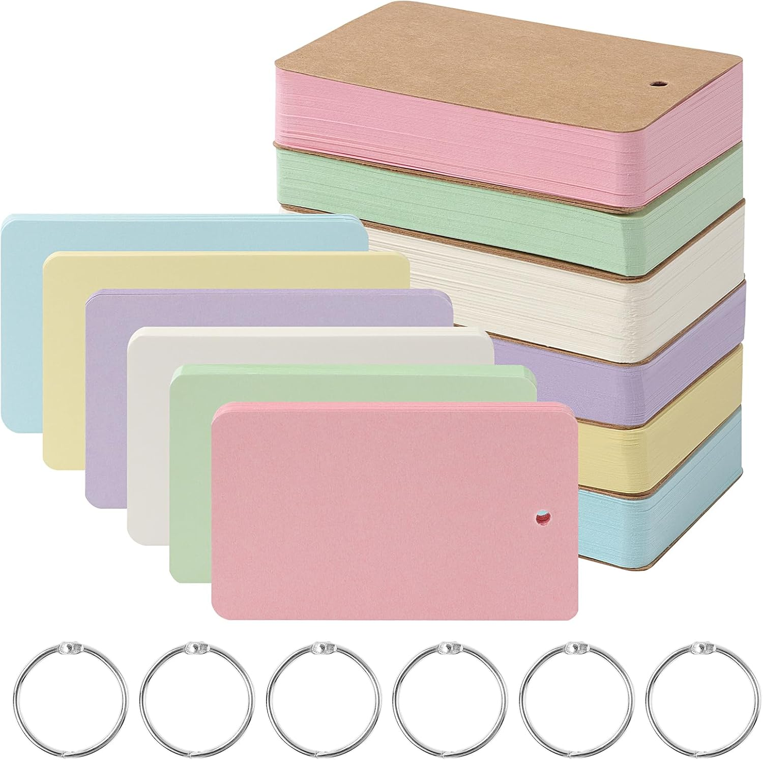 ZTOWOTO 300 Blank Index Cards with Rings &ndash; Thick Flash Cards 3.2X2.1In, Portable Notecards Easy Flip，Memo Pads Revision Cards for Study/Office/Note-Taking/Language Learning(6 Color) image number 1