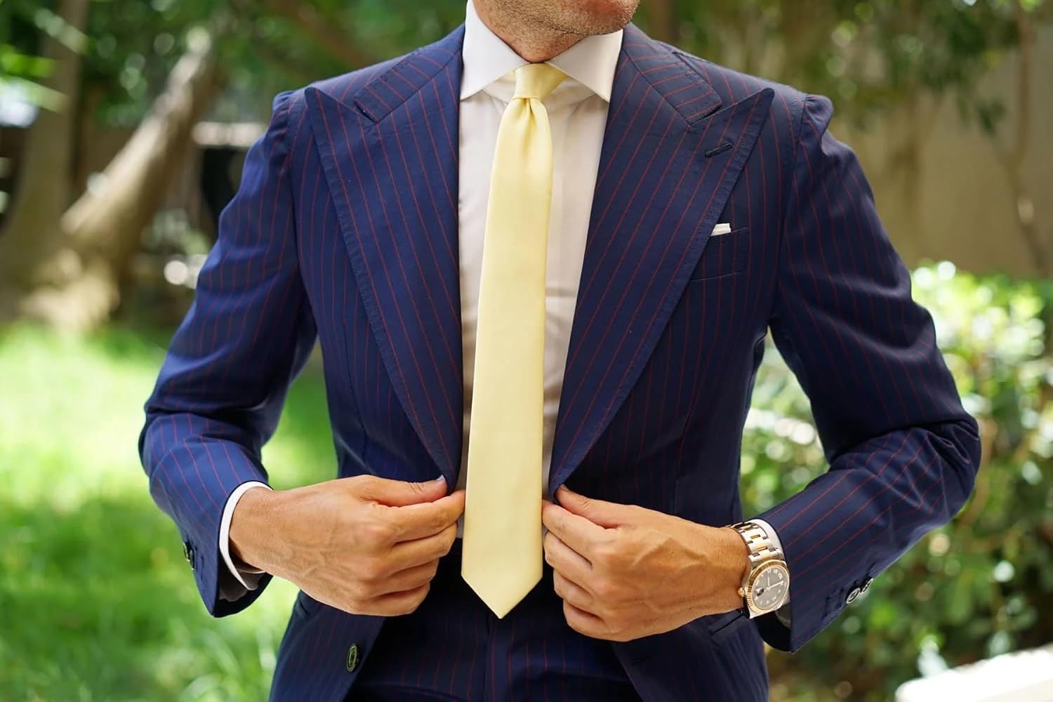 OTAA Light Yellow Satin Skinny Tie Casual Ties for Men - Perfect Neck Tie for Groomsmen Wedding Ties or Formal Occasions - Ideal Gifts for Him image number 1