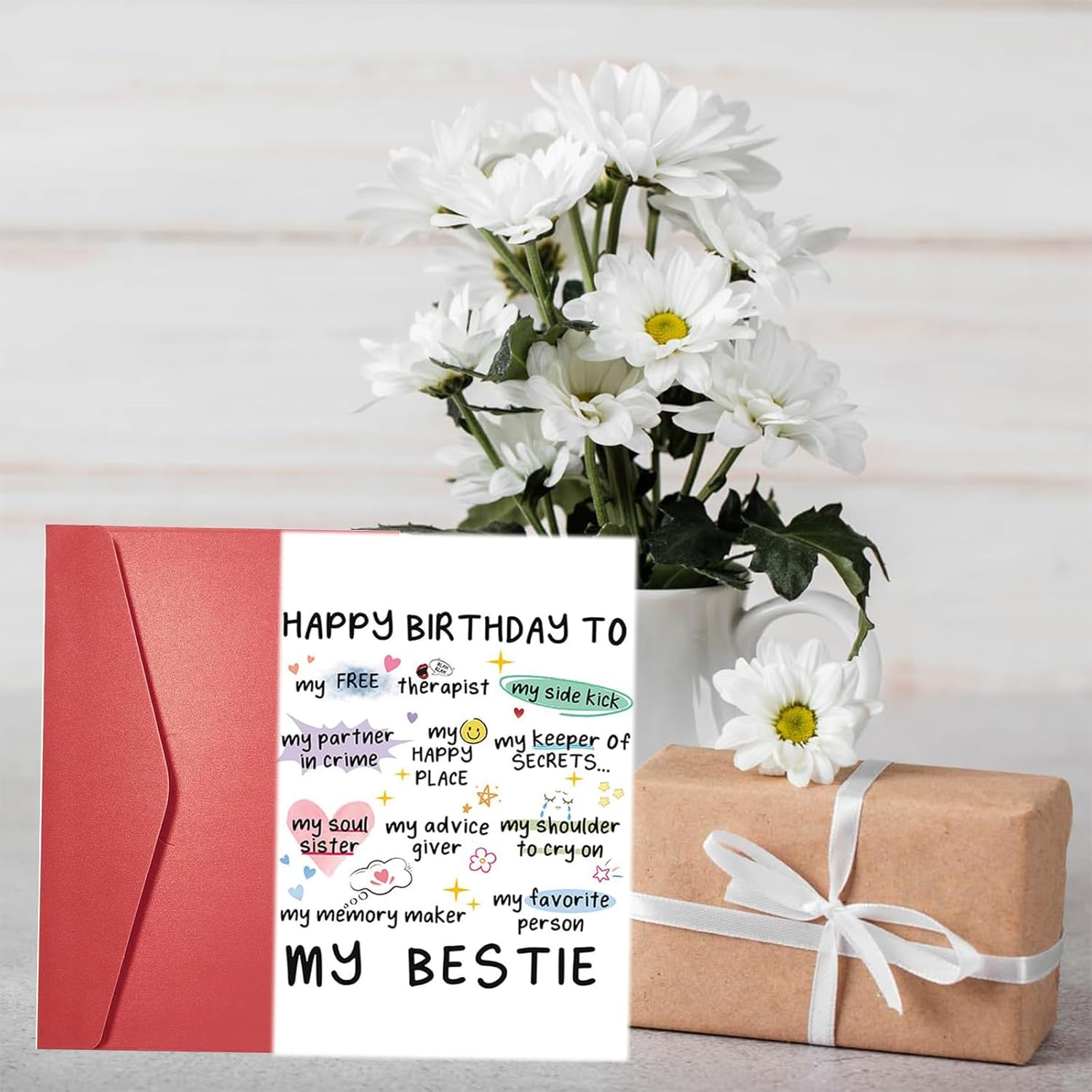 Funny Birthday Card for My Bestie, Perfect Happy Birthday Gifts for Sister & Best Friend, Her, Women, Heartwarming Words and Cute Pattern- Blank Inside image number 4