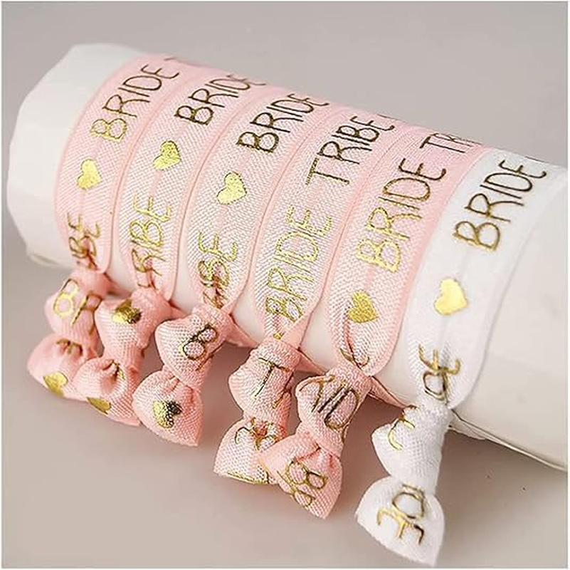 11Pcs Hair Scrunchie Accessories Bridal Wedding,Bride Bracelets Set,Bridal Shower,Bride Decorative Hair Band,Stag Party Bracelet,Team Bride Bracelets,Hot Embossing Bridal Bracelets image number 3