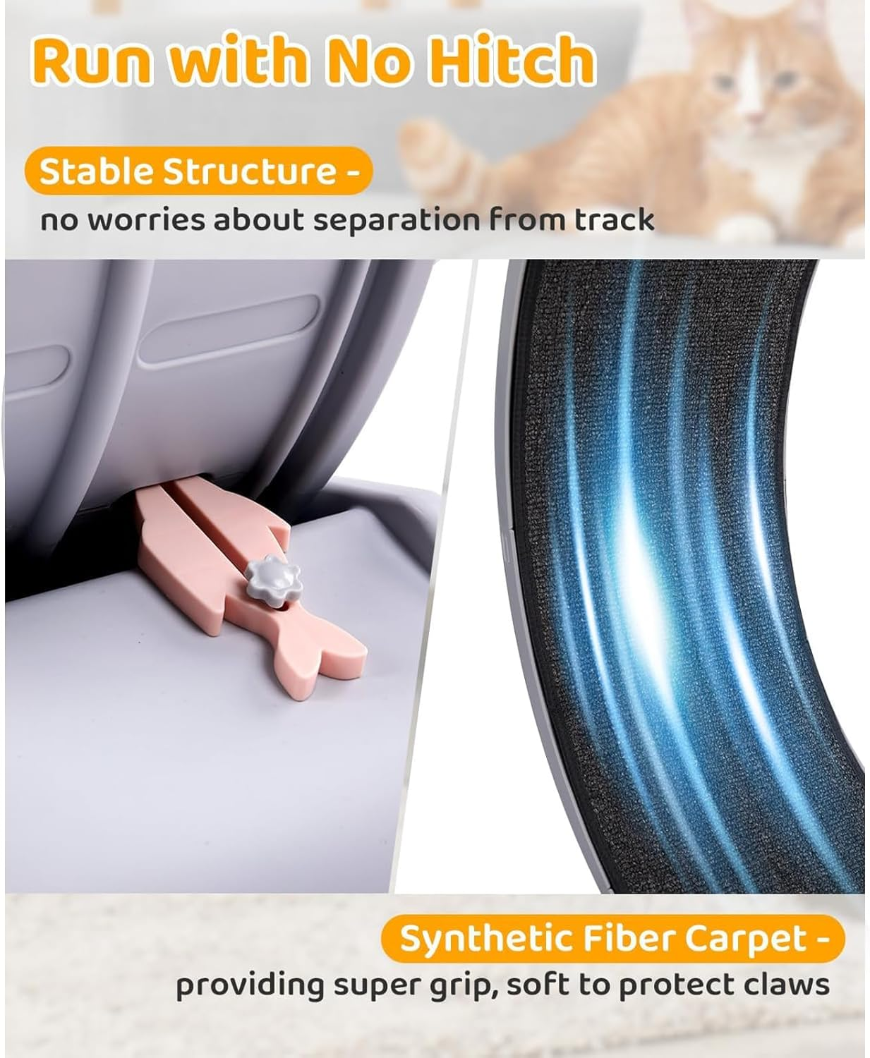 Cozioz Cat Exercise Wheel, 88Cm PP Plastic Treadmill for Indoor Cats, Quiet Running with Carpeted Wheel, Helps Cats Lose Weight and Stay Healthy, Easy to Install image number 4