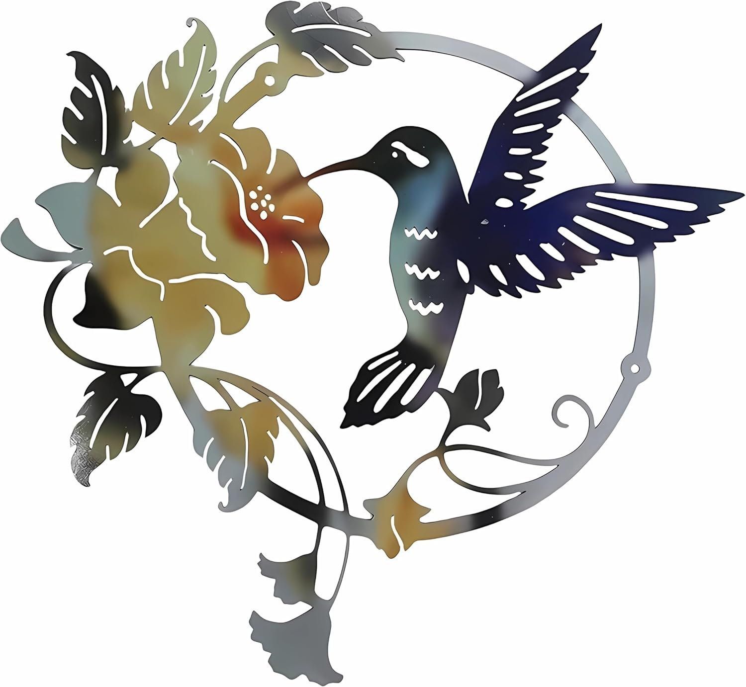 Round Metal Bird Wall Art Decor - Hummingbird Wall Art Silhouette for Your Patio, Garden, and Fence Art Decor, Bird Wall Silhouette Indoor and Outdoor Hanging (Brown)