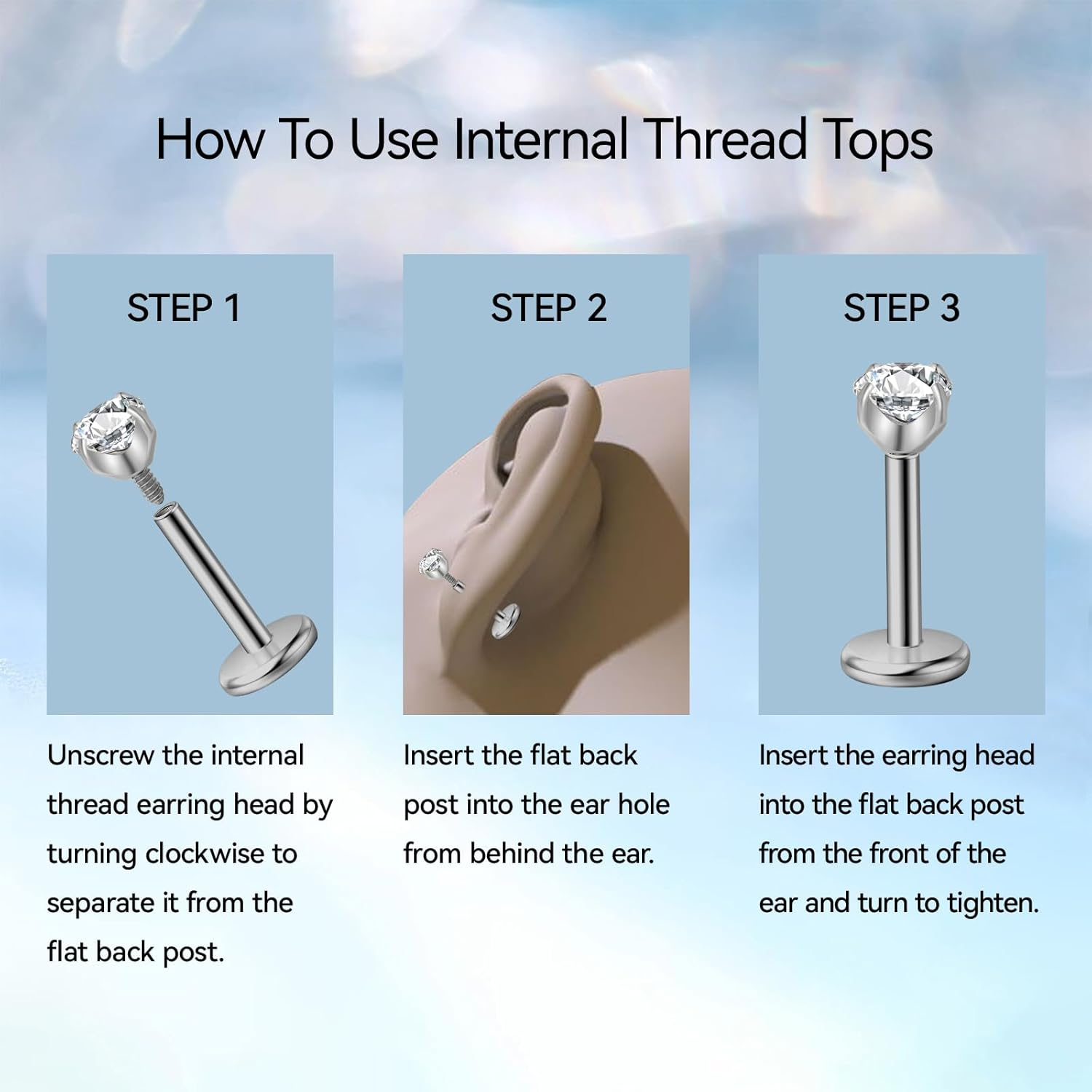 Limerencia Titanium Hypoallergenic Piercing Jewelry - 18G 6Mm 8Mm 10Mm for Tragus,Helix,Conch,Cartilage,Nose,Lip,F136 Implant Grade Flat Back Internally Threaded Earrings - White Cz 2Mm image number 5