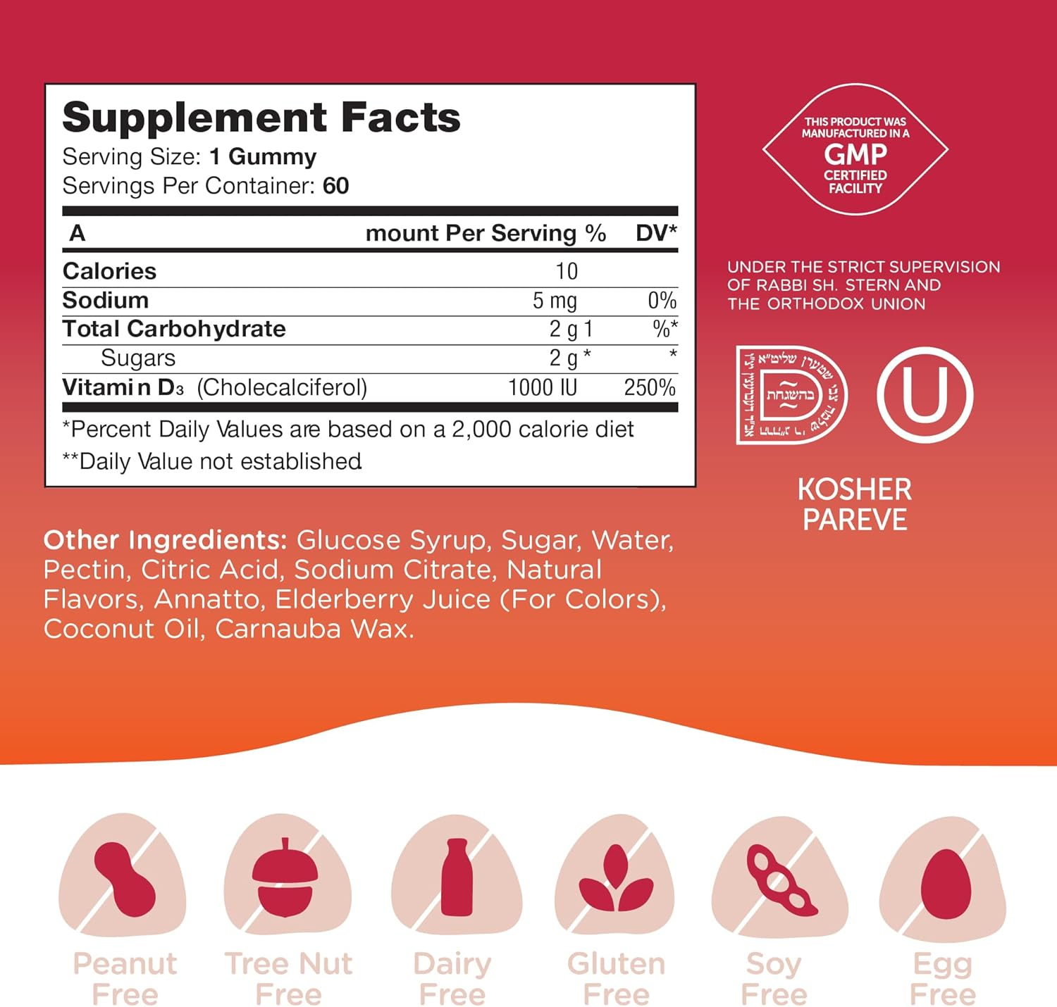 Chapter One Vitamin D3 Gummies 1000IU, Suports Healthy Bones, Muscles and Immunity, Certified Kosher, 60 Flavored Gummies image number 6