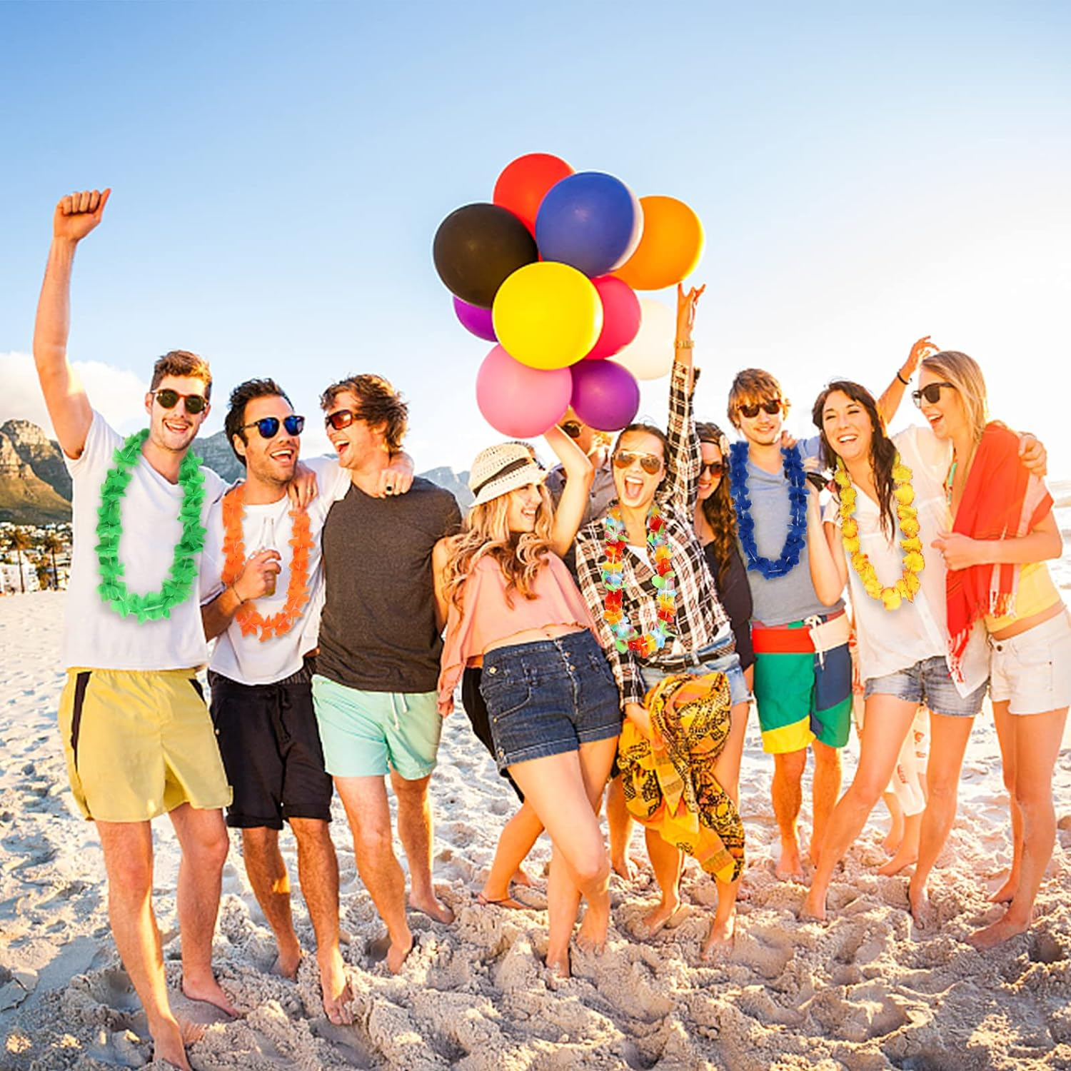 GWHOLE 50 PCS Hawaiian Leis Necklace Tropical Flower Necklace Garlands for Hawaiian Luau Party Decoration image number 5