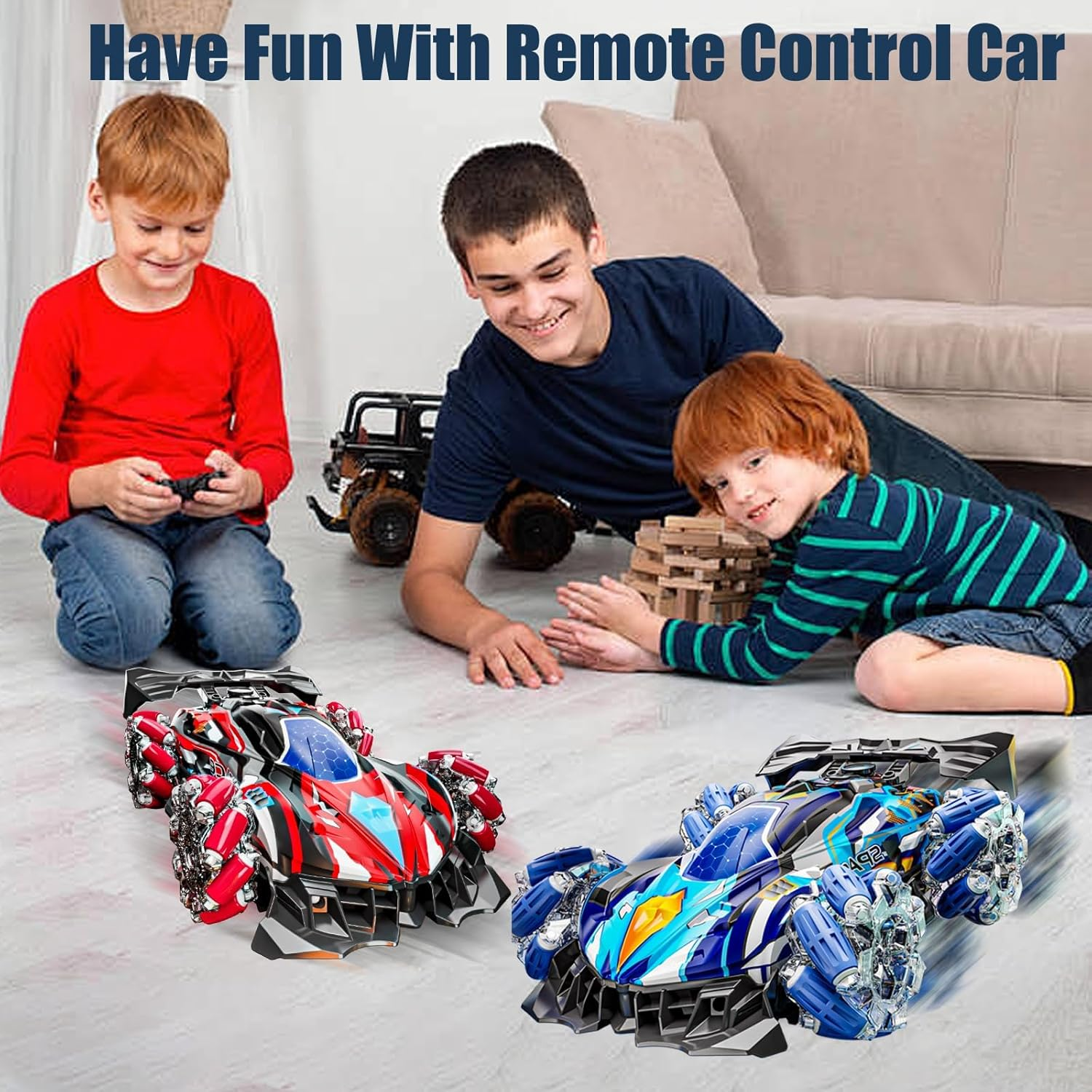 Remote Control Car for Kids Toys RC Stunt Car 360&deg;Rotating RC Cars with Music 4WD off Road Radio Controlled Truck 2.4Ghz Outdoor Toy RC Drift Car for Boys (Blue) image number 3