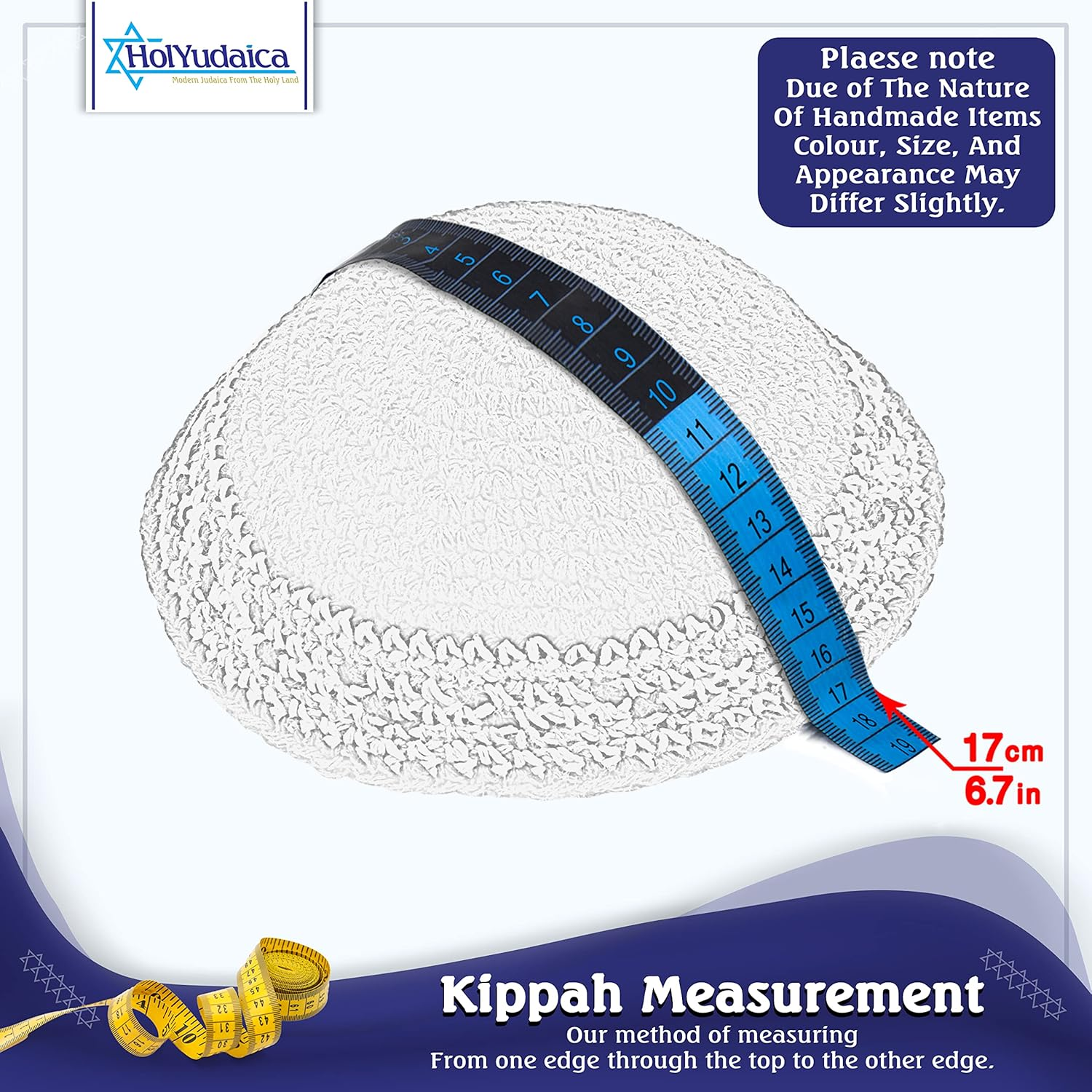 Holyudaica Pack of 5-Pcs Hq 20Cm Satin/Velvet Kippah with Silver/Gold String+Star of David for Men & Boys, Israel Kippot Bulk image number 3