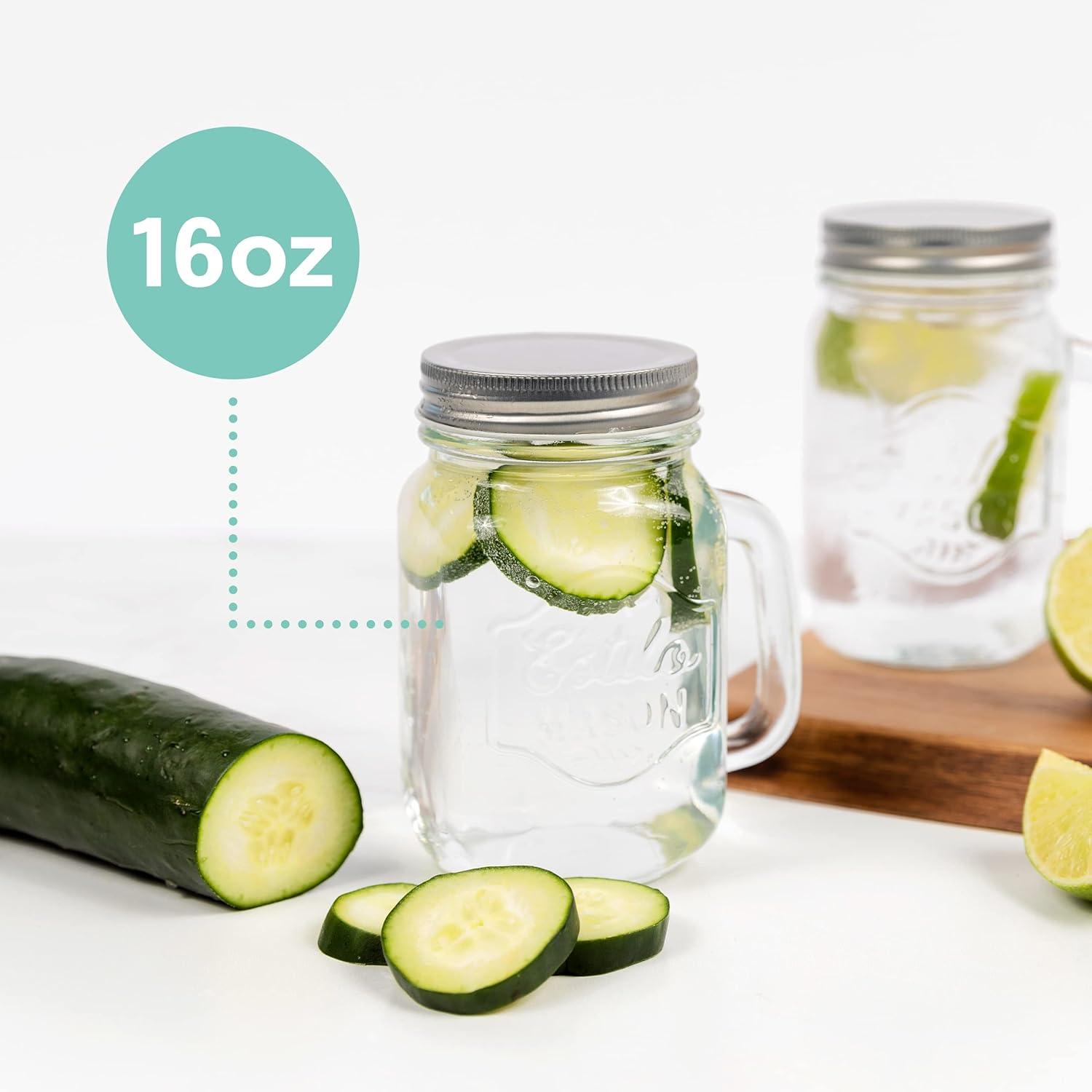 Estilo Mason Jar Mugs with Handles Old Fashioned Drinking Glass Set 6, 16 Oz Each image number 1