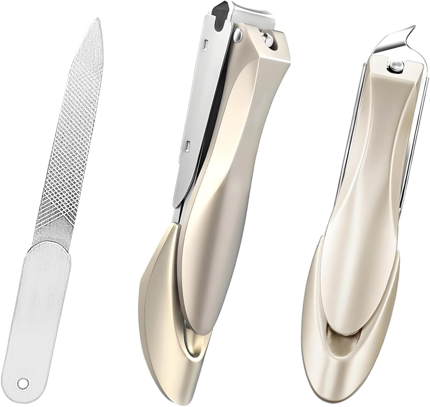 Checkzed Nail Clippers Set, Stainless Steel Anti-Splash Fingernail Cutter, Manicure Tools with Curved Nail Clippers and Nail File for Men and Women, Precision Pedicure Scissor (3-Piece Set) image number 5