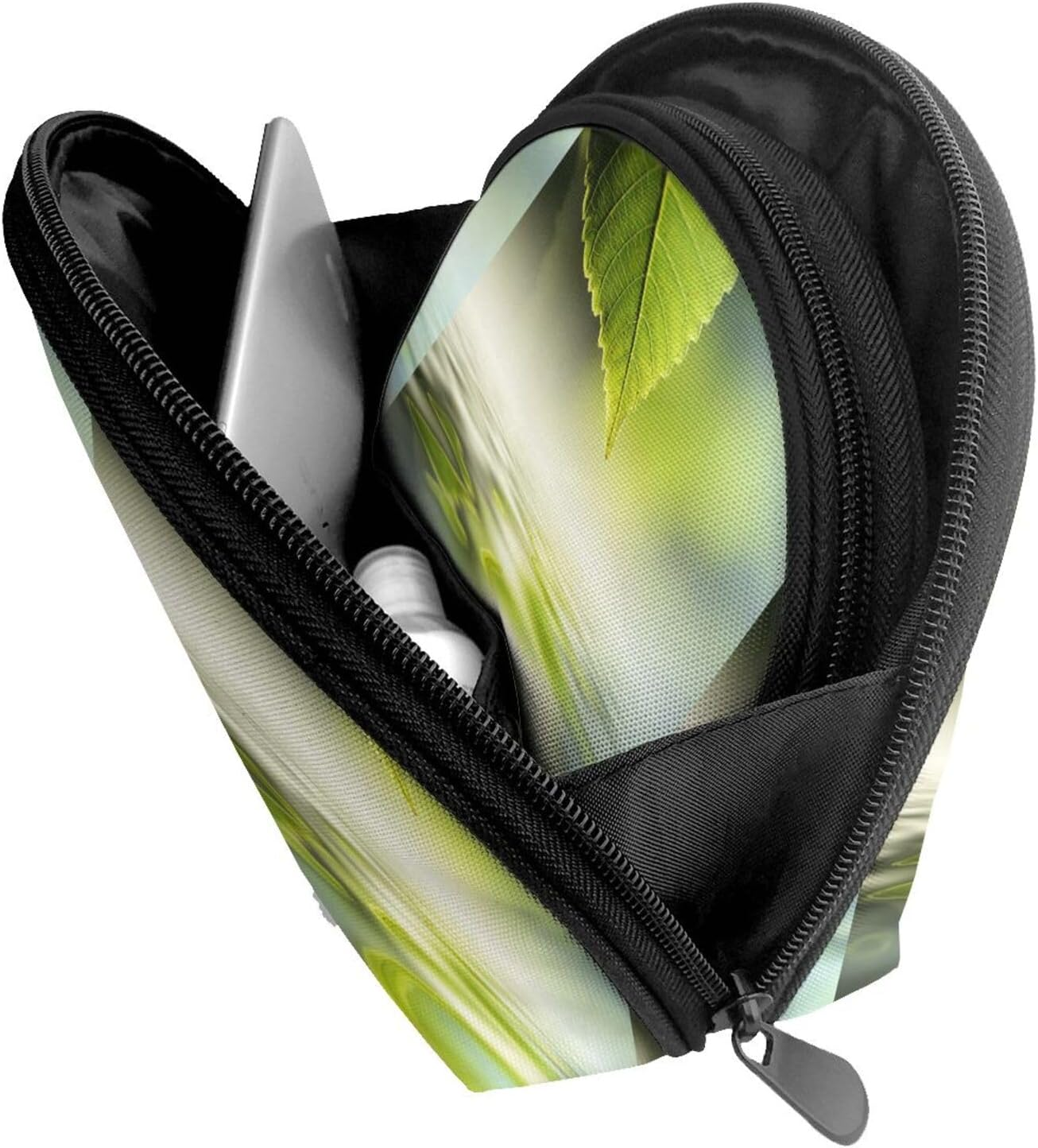 Cozimangoe Coin Pouch Makeup Bags Set, 2 Piece Shell Shape Cosmetic Bag with Pockets for Daily Travel Handbag Lipstick Keys Toiletry, Personalized Green Leaf Reflecting in River Water image number 4