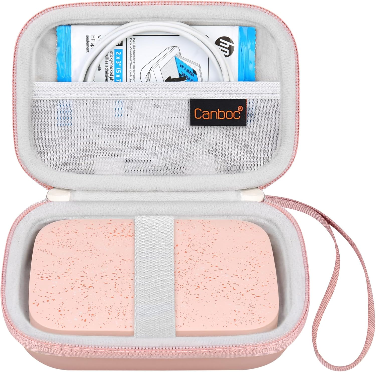 Canboc Hard Carrying Case for JADENS D110 Label Maker Machine, Portable Bluetooth Label Printer Box, Zipper Mesh Bag Fits Label Paper and Charging Cord,Grey