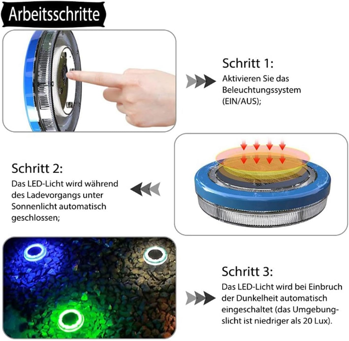 Floating Solar Pool Lights - IP68 Waterproof Underwater Pool Lights without Batteries Solar Powered | Underwater Pool Lights Solar Powered with Auto and Auto off for Garden Gathering image number 6