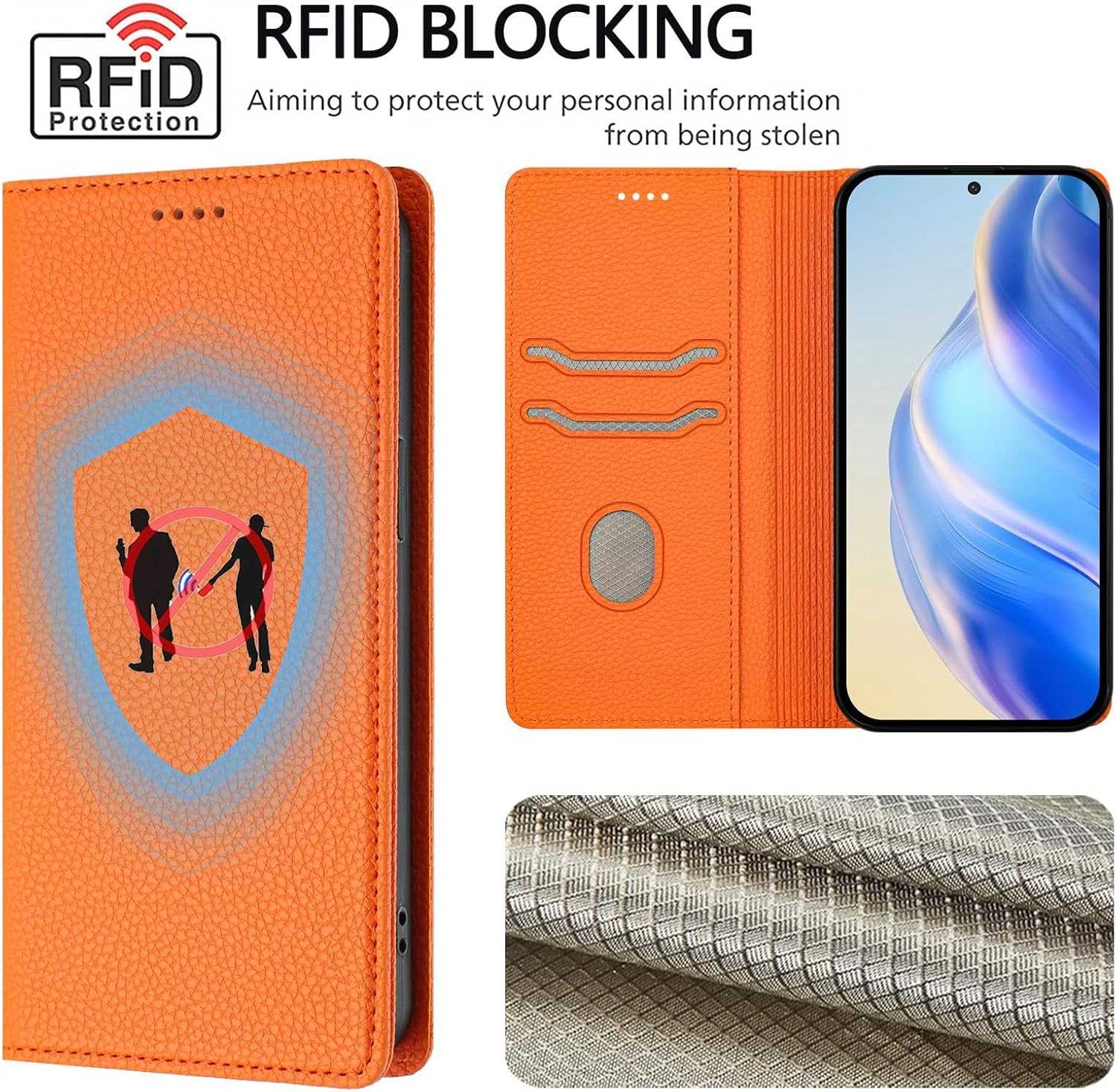 QIWEIQING Mobile Phone Case for Iphone 17 Pro Leather Case Foldable Flip Case Magnetic Card Slot Stand Function Flip Case Protective Cover for Iphone 17 Pro Orange YBZ