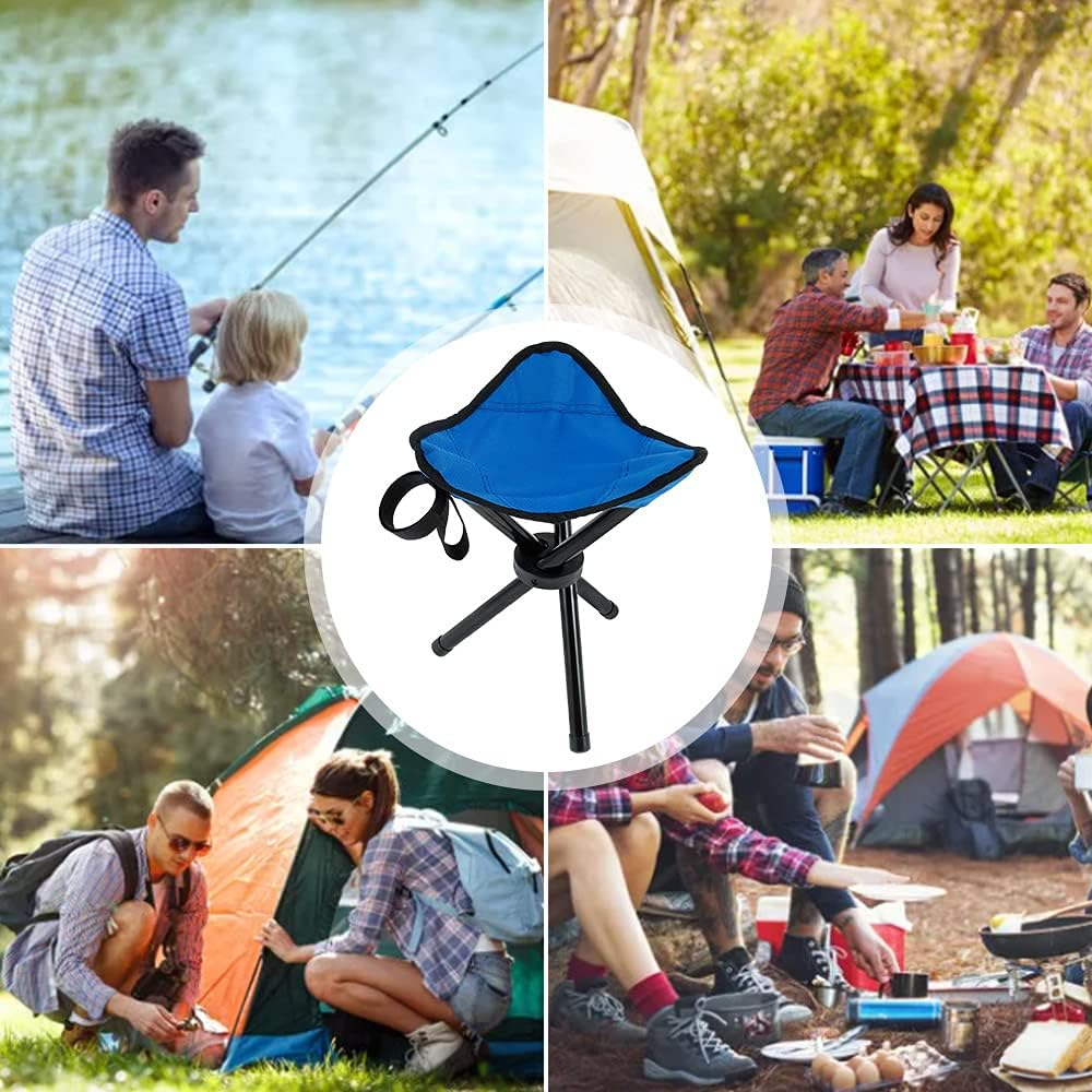 3-Legged Compact Camping Stool,600D Oxford Cloth Folding Tripod Chair,Mini Lightweight Portable Folding Seat,Picnic Stool for Camping Walking Fishing Travel Hiking Garden Beach (Blue)