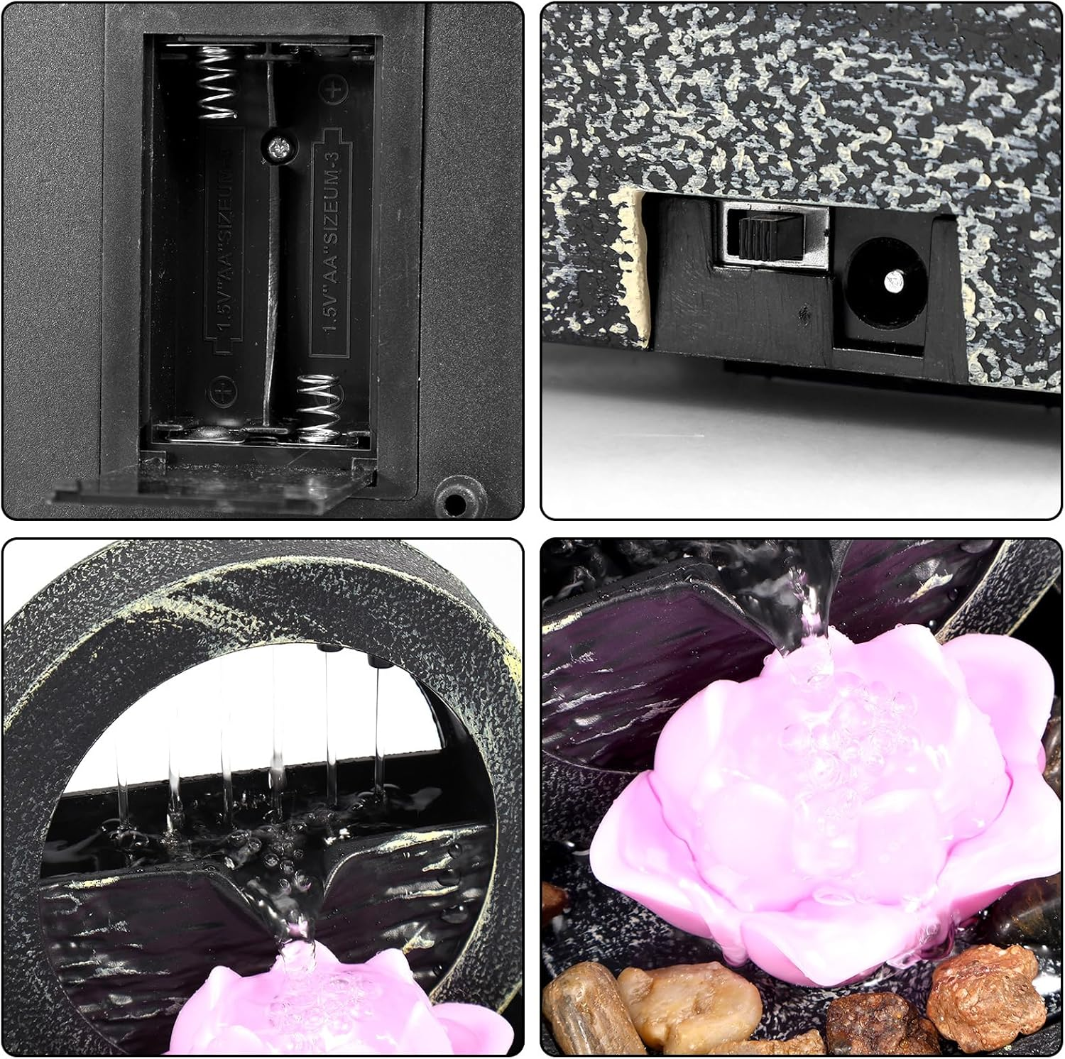 Fxvhojq Tabletop Fountain Mini Indoor Water Fountain LED Fountain Sound Relaxation Fountain Ornament Tabletop Fountains Indoor for Home Living Room Home/Office Decor (Lotus Flower) image number 4