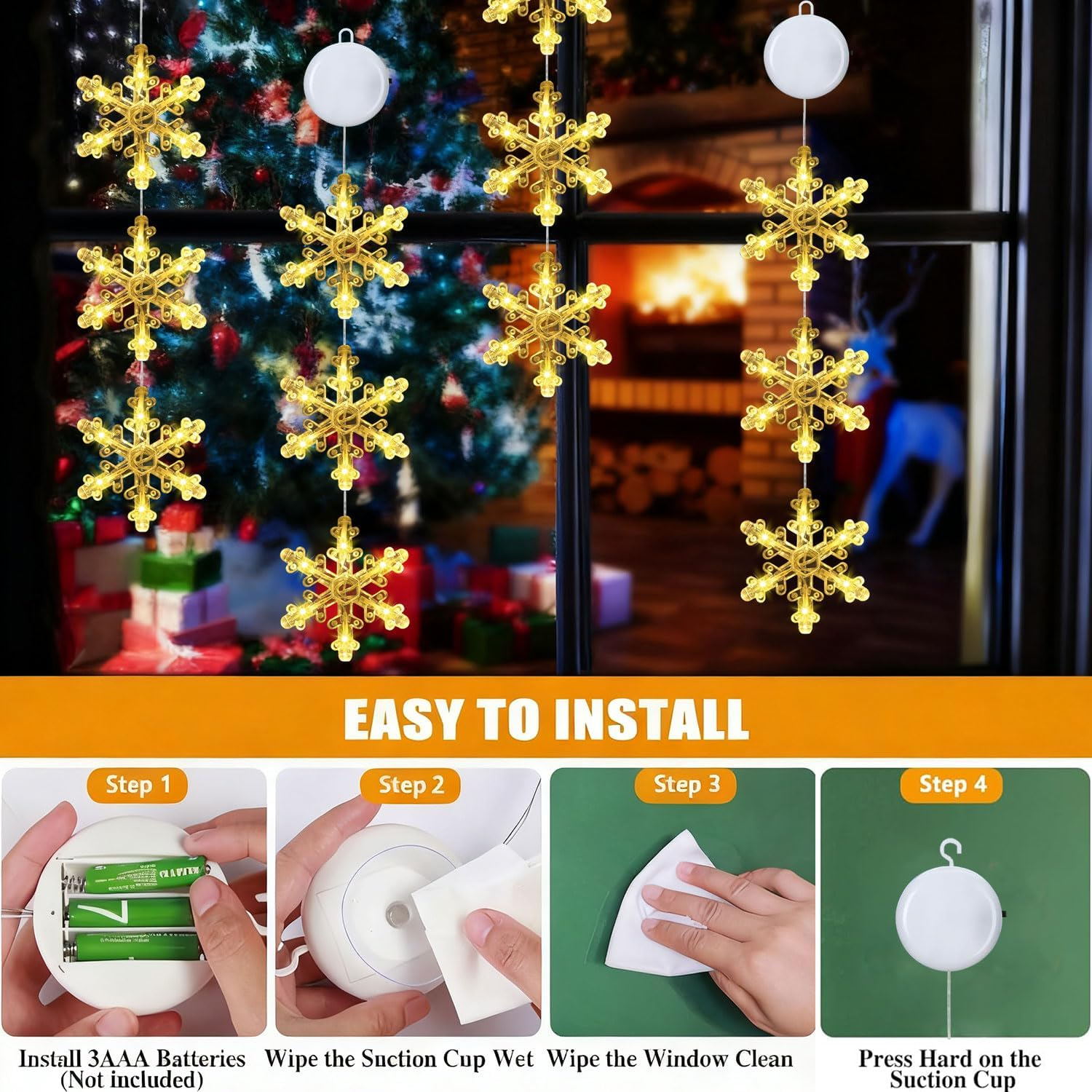 Zeilabang Kakadi Christmas Lights Window Indoor, Pack of 2 LED Christmas Lights, Christmas Decorative Window Light, LED Hanging Window Light for Christmas Decoration, Balcony, Festival, Party, Wedding image number 6