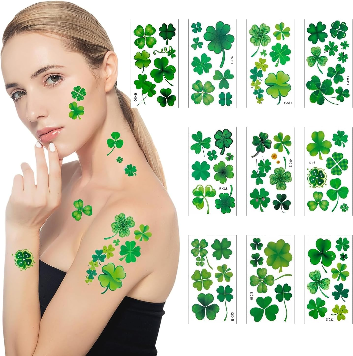 St. Patrick'S Day Shamrock Temporary Tattoos & Face Stickers, Waterproof Saint Patrick'S Day Clover Tattoos Art Make up Deco Irish Party Favors，Face Tattoos，Temporary Tattoo Stickers