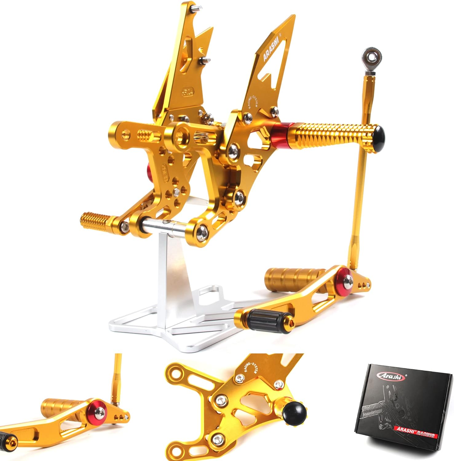 Arashi Version 2.0 Adjustable Rearsets for Yamaha YZF R1 2009-2014, Gold image number 4