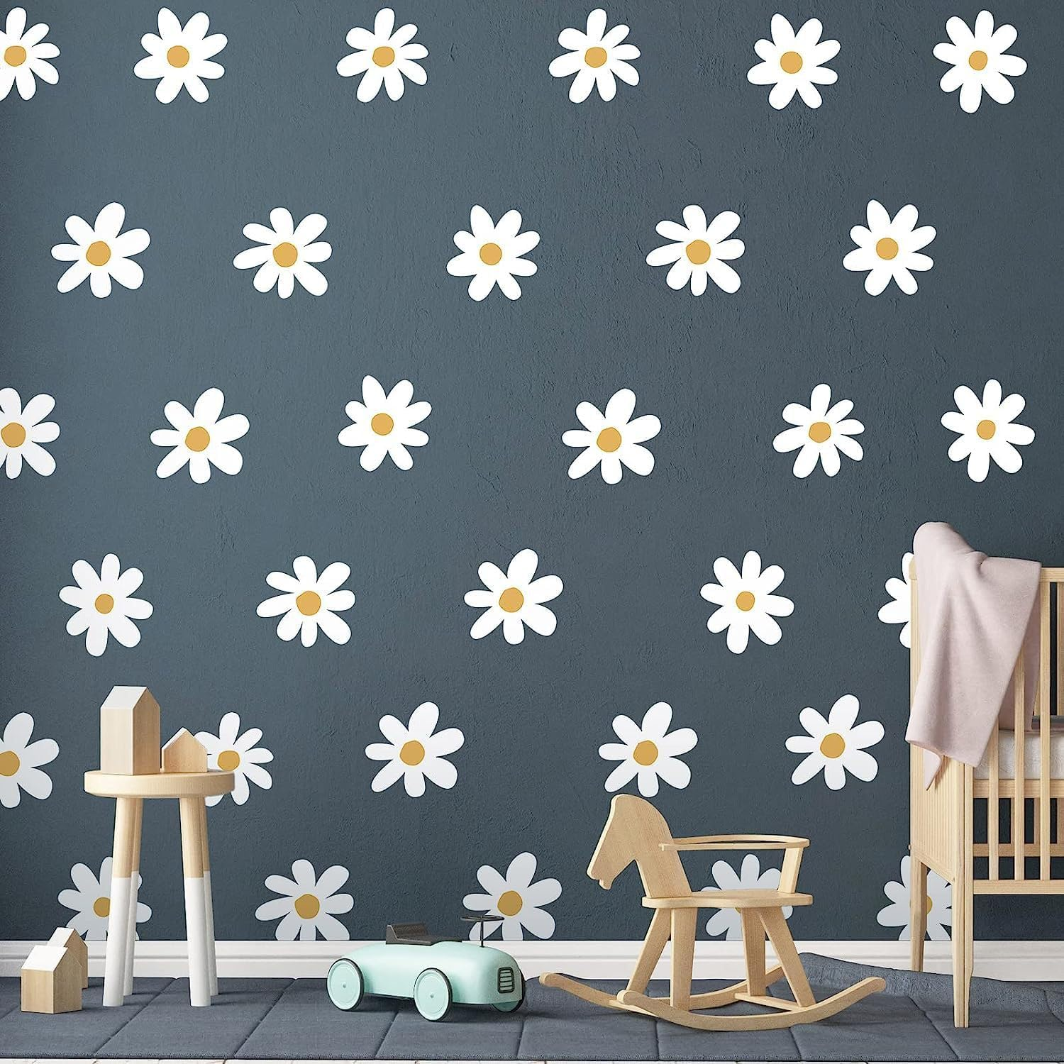 Daisy Wall Decals Boho Flower Wall Sstickers Baby Nursery Kids Room Girls Bedroom Wall Window Decor (White-Small) image number 4