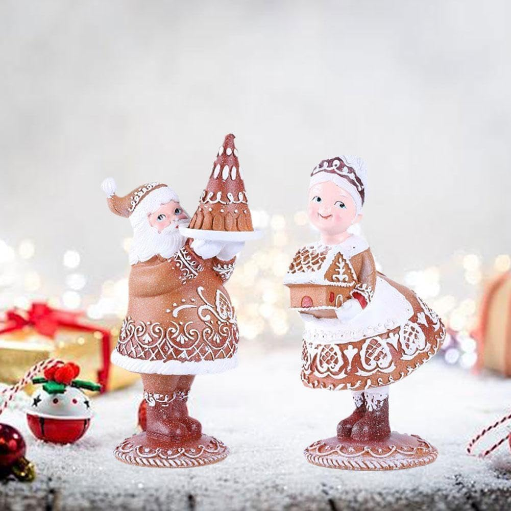 New Gingerbread Santa Couple Statue, Resin Christmas Figurines Decoration, Brown image number 5