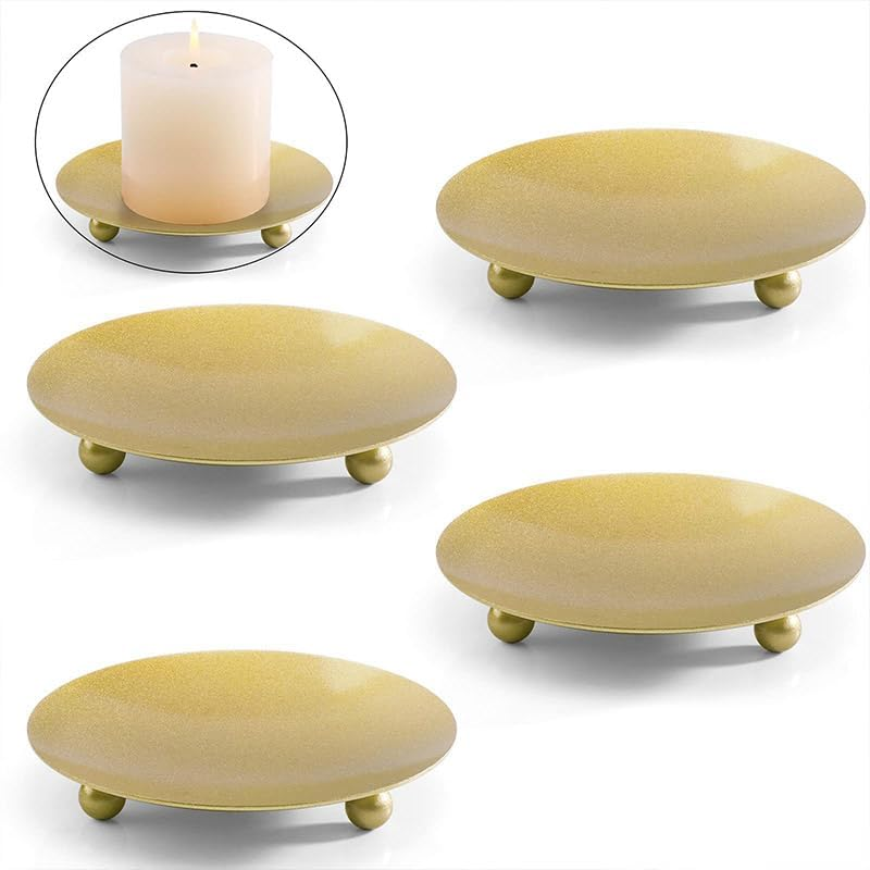 AIMALL 4Pcs Iron Plate Candle Holder Set, 4.33-Inch Aroma Base Tray, Decorative Stand in Black or Gold for Candlelight Display