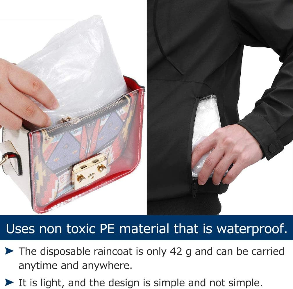 Roctee 10 Pack Rain Ponchos with Drawstring Hood, Emergency Disposable Rain Ponchos Family Pack for Adult Men and Women image number 2