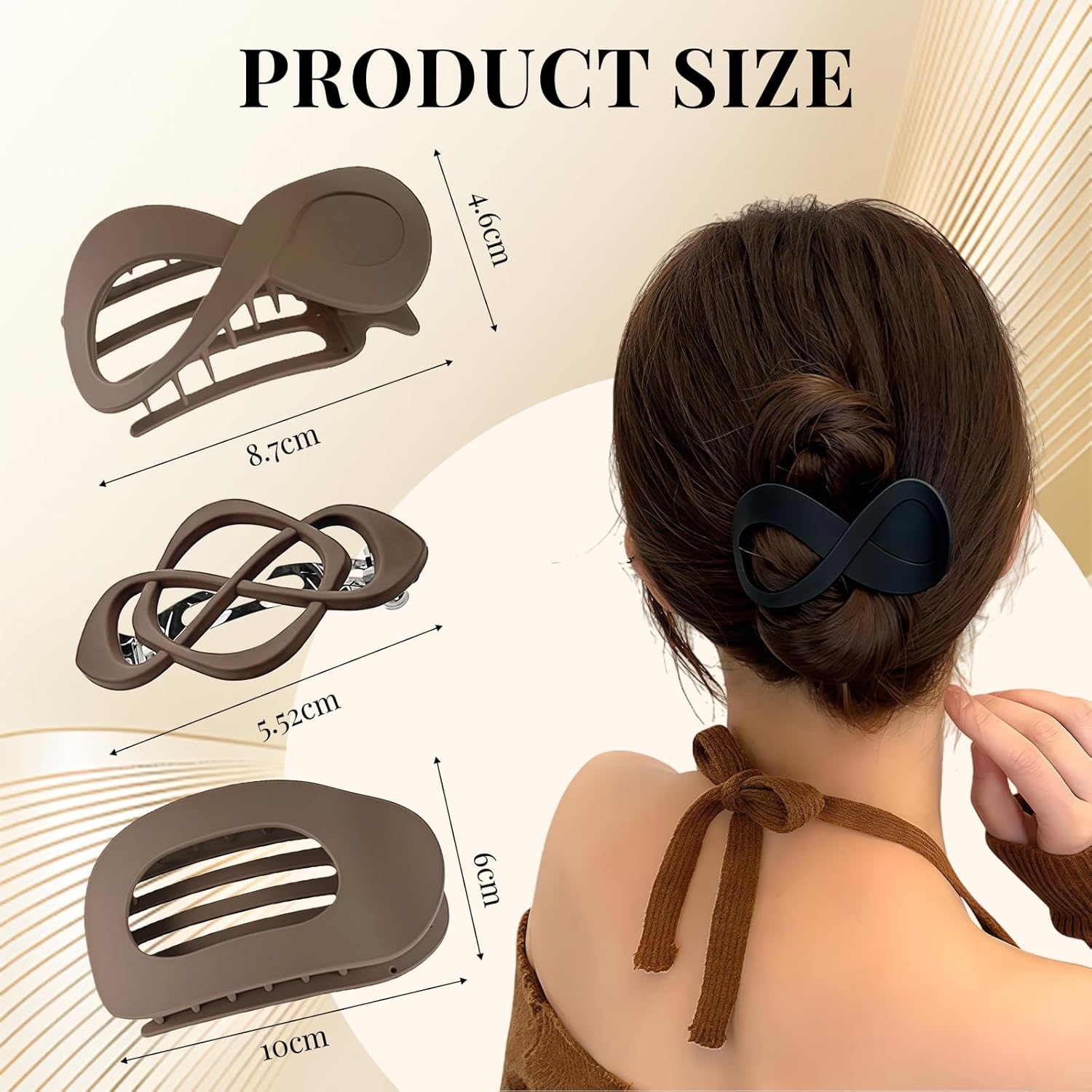 6 Pcs Flat Hair Claw Clips, Large Flat Claw Clip Set with Strong Hold, Non-Slip Hair Claw for Women, Girls, Professionals for Daily Wear, Parties, Styling (Black & Brown) image number 5