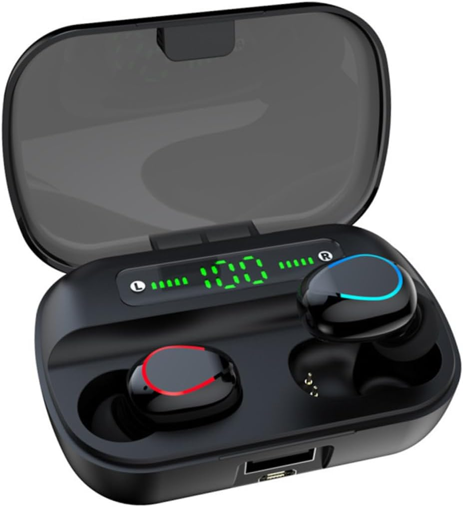 OKUMEYR Wireless Earbuds with Noise Cancelling Digital Display U Shaped Colorful Breathing Lamp Portable Earphones for Home and Outdoor Use Black image number 3